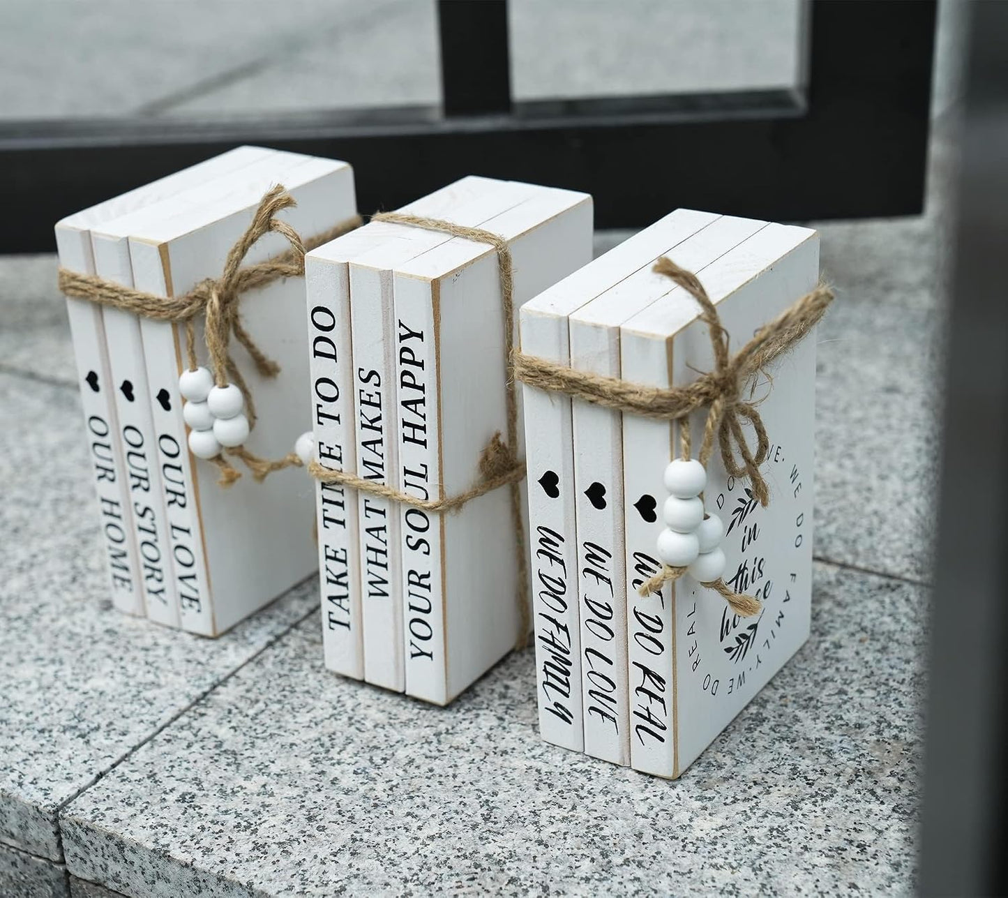 Wooden Decorative Books / Please, Seat, Yourself / White / Set of 3