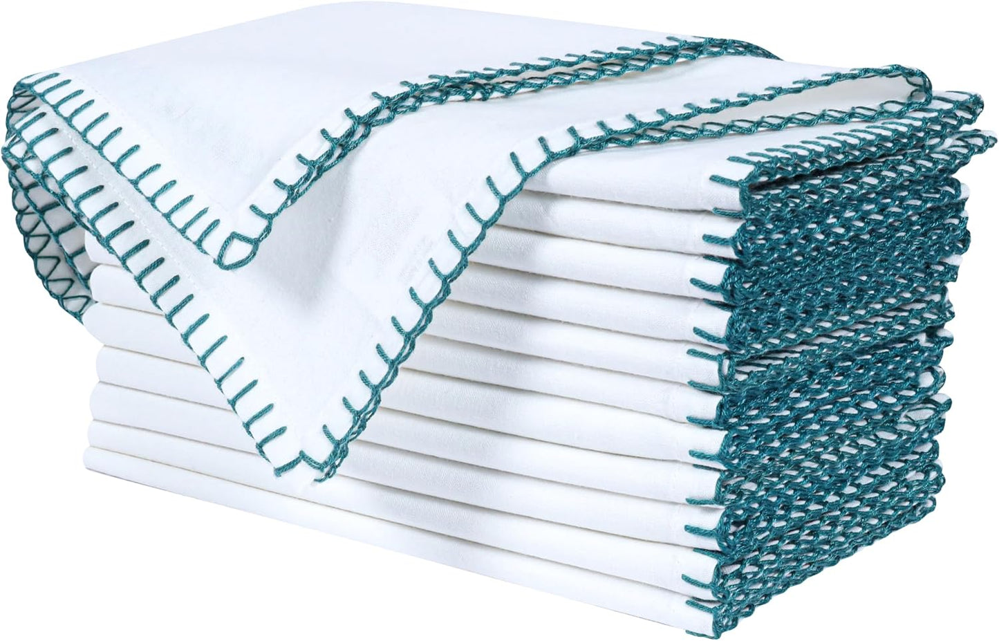 Bedding Craft Cotton Cloth Dinner Napkins Set of 12 –18x18 Funfare Multi-Color Fabric Napkins with Blanket Stitch