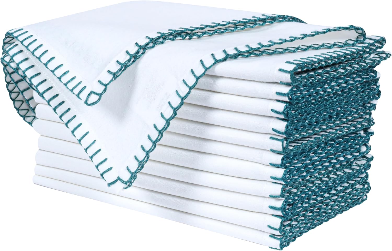 Bedding Craft Cotton Cloth Dinner Napkins Set of 12 –18x18 Funfare Multi-Color Fabric Napkins with Blanket Stitch