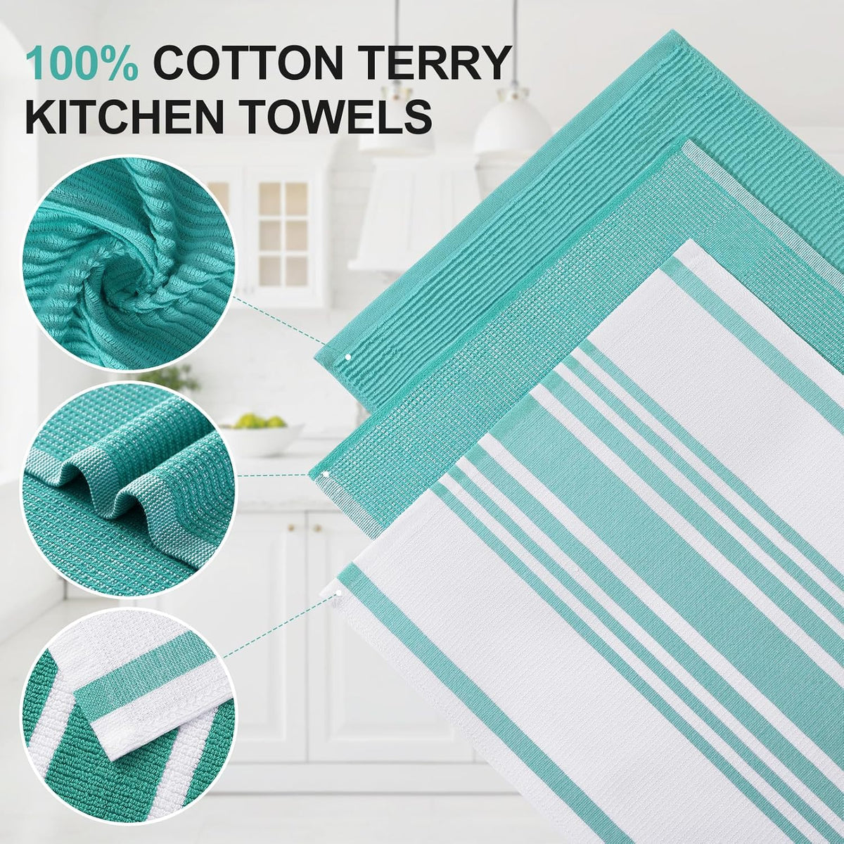 Homaxy Cotton 380 GSM Premium Kitchen Towels, 18"x 28", 12 Pack, Teal | Soft and Absorbent Terry Dish Towels