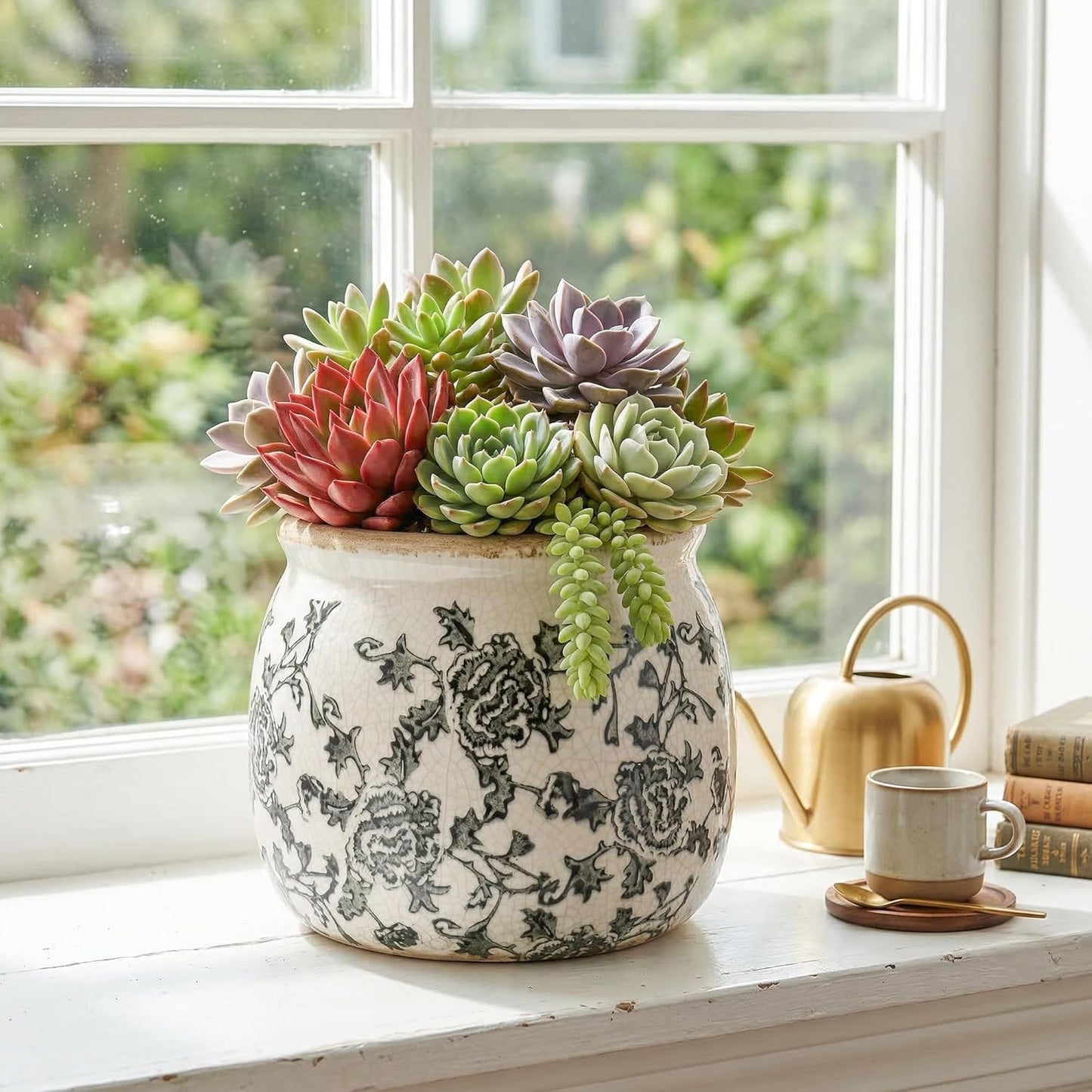 Vintage Ceramic Planter / Grey-round
