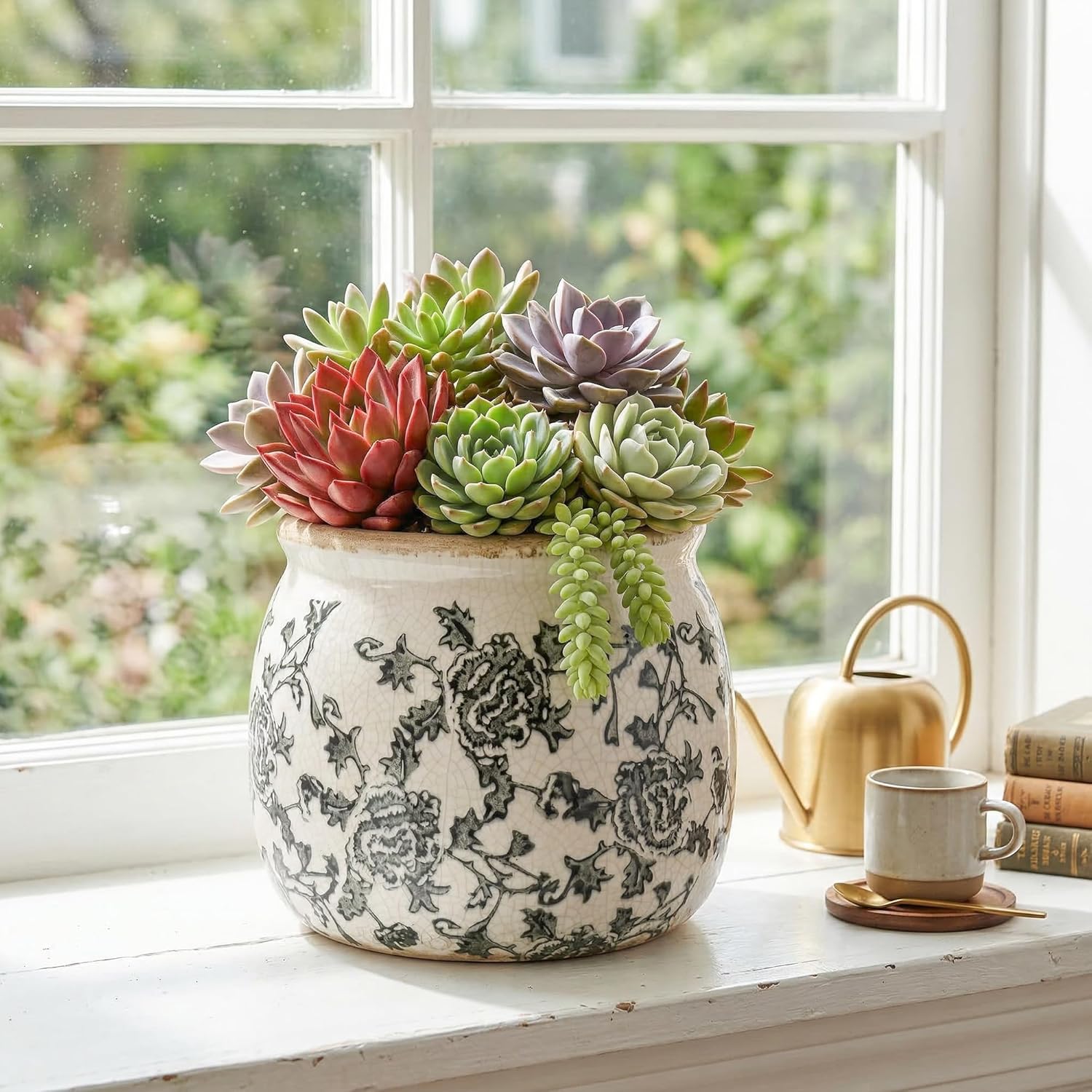 Vintage Ceramic Planter / Grey-round