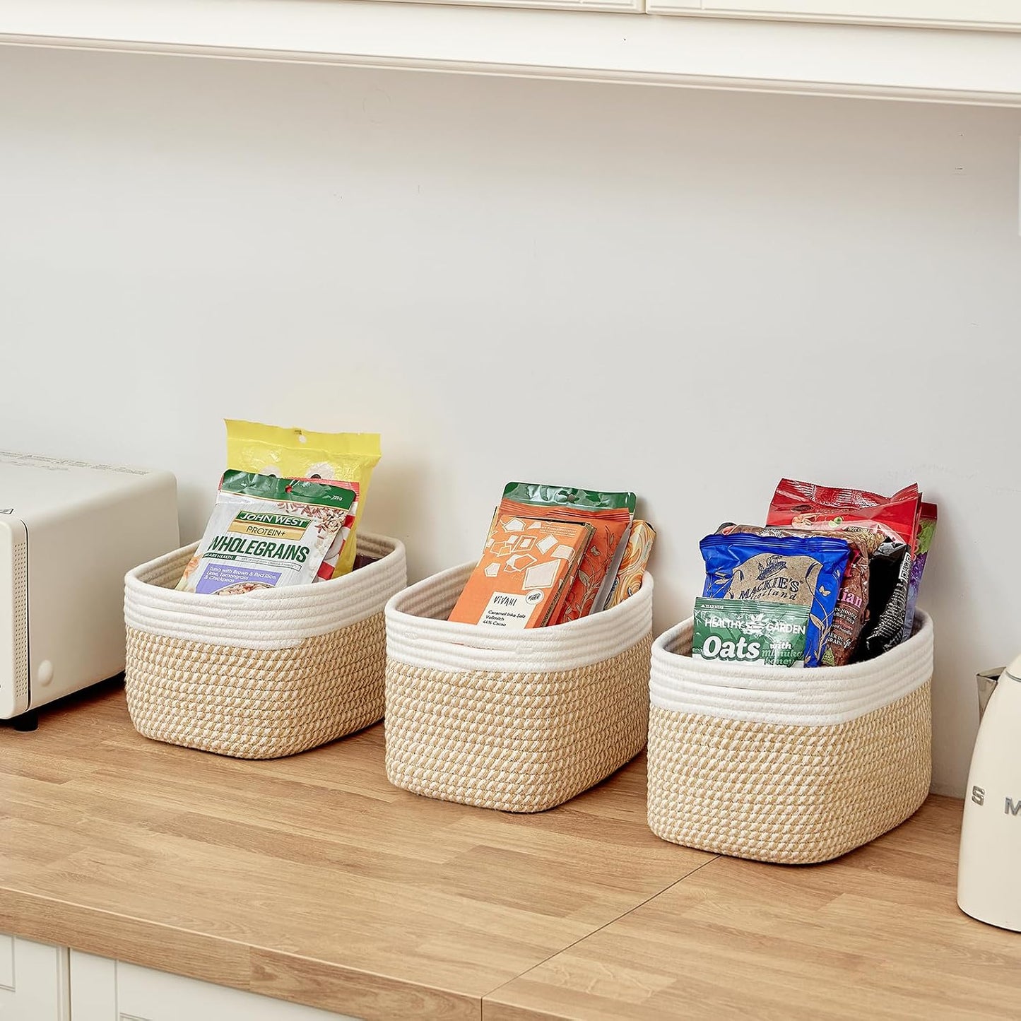 Bathroom Storage Basket / White & Mixed Camel / 10.6 x 6.7 x 6.7