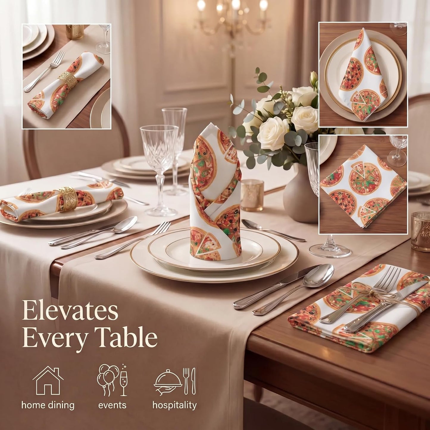 Urban Villa Cloth Napkins Cotton 20x20 (Set of 12) Pizza-Print