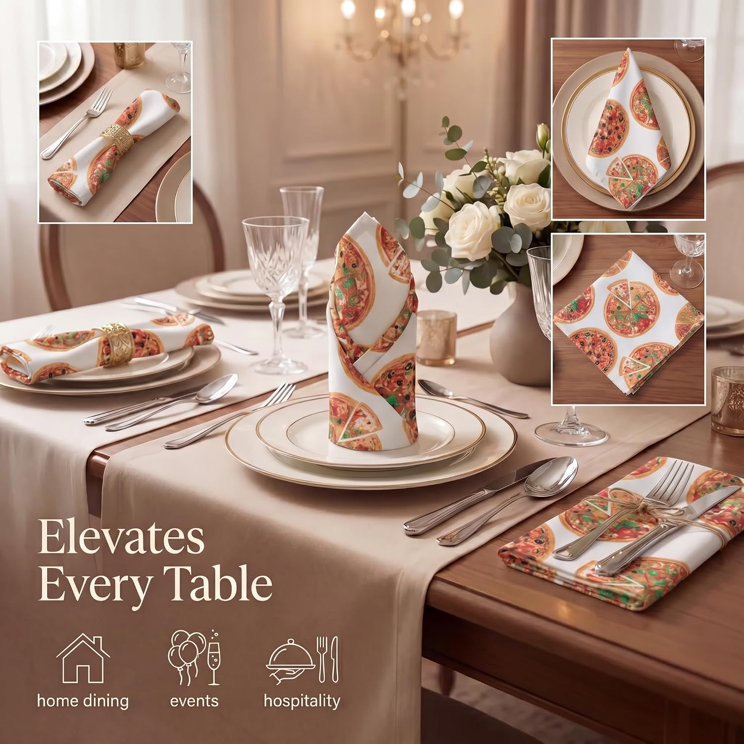 Urban Villa Cloth Napkins Cotton 20x20 (Set of 12) Pizza-Print