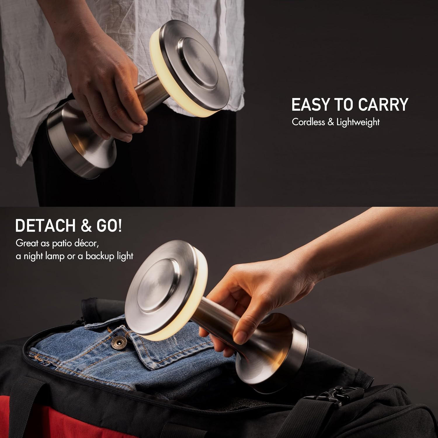 O’Bright Portable LED Table Lamp with Touch Sensor, 3-Levels Brightness, Rechargeable Battery Up to 48 Hours Usage