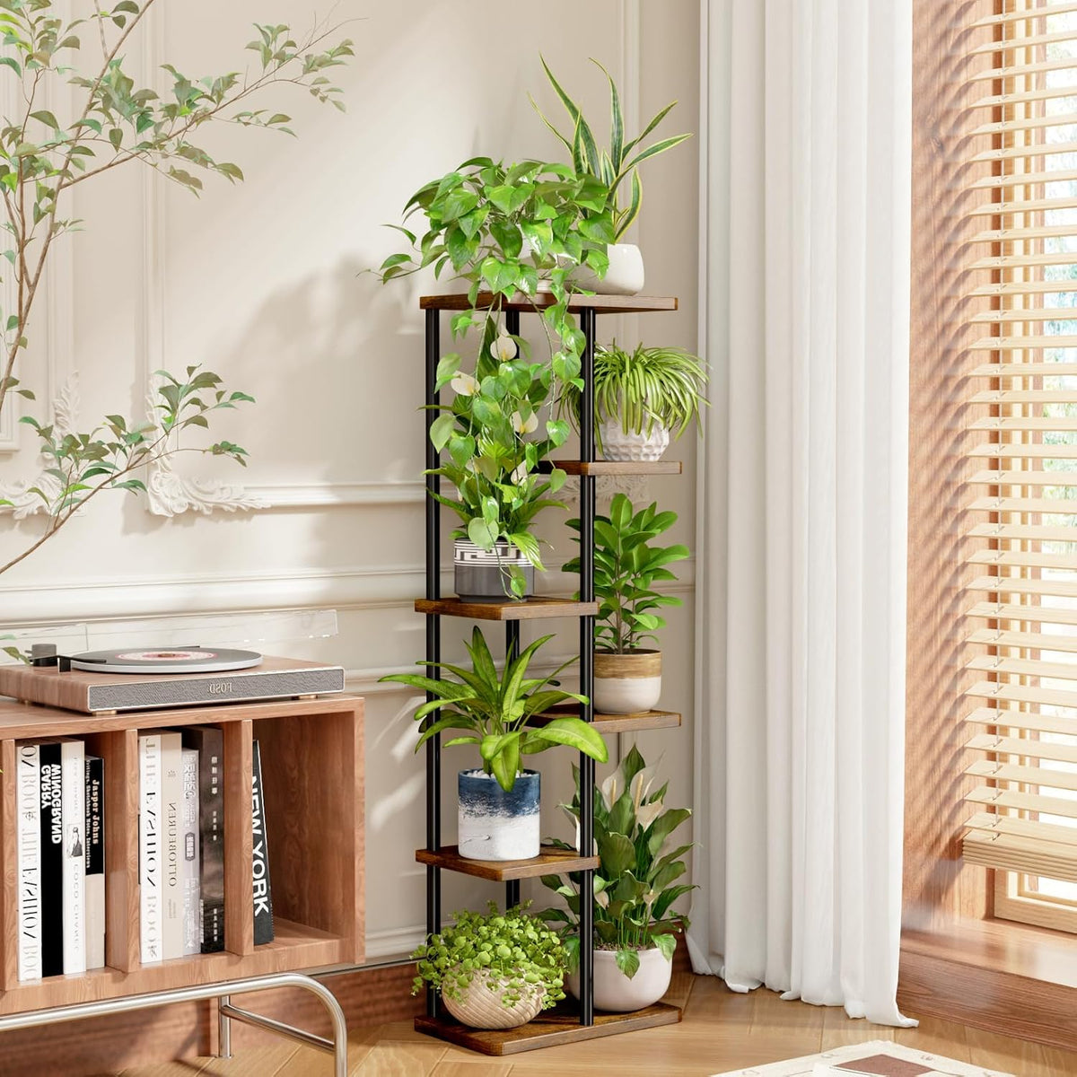 Bamworld Plant Stand 6 Tier Tall Shelf for Multiple Plants Brown | Tiered indoor shelf adds vertical display space to
