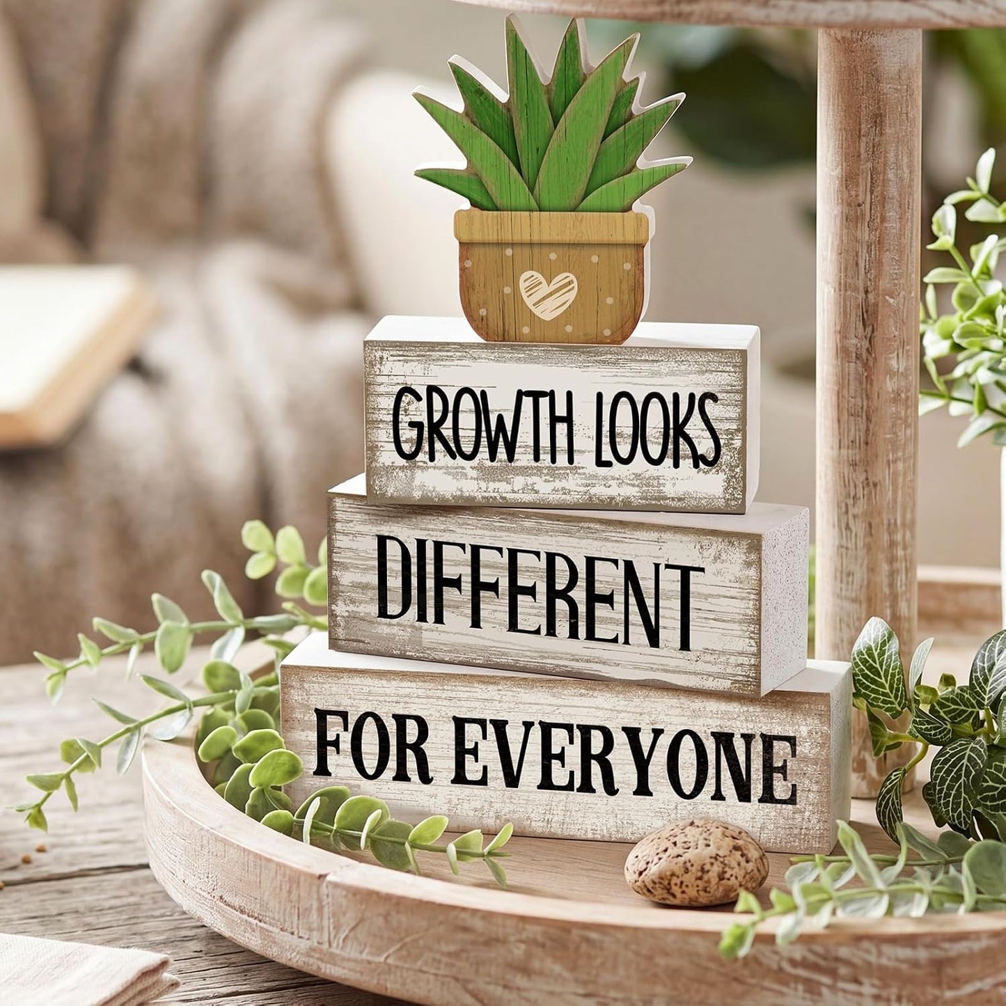 Inspirational Farmhouse Table Decor Rustic Stacked / Growth Looks Different for Everyone / Set of 4