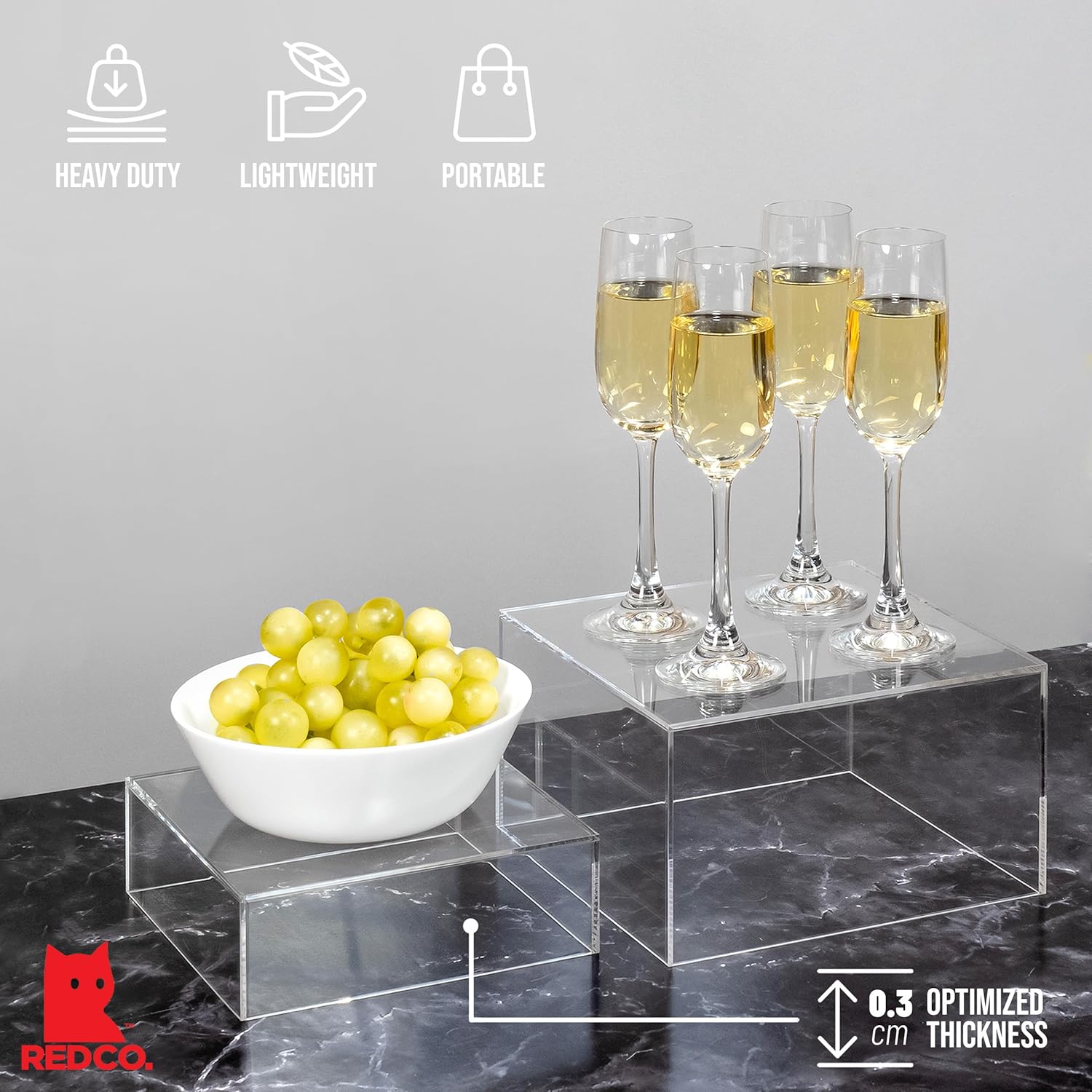 Red Co. Set of 3 Crystal Clear Acrylic Cube Display Nesting Risers with Hollow Bottoms, Transparent - 2 Pack