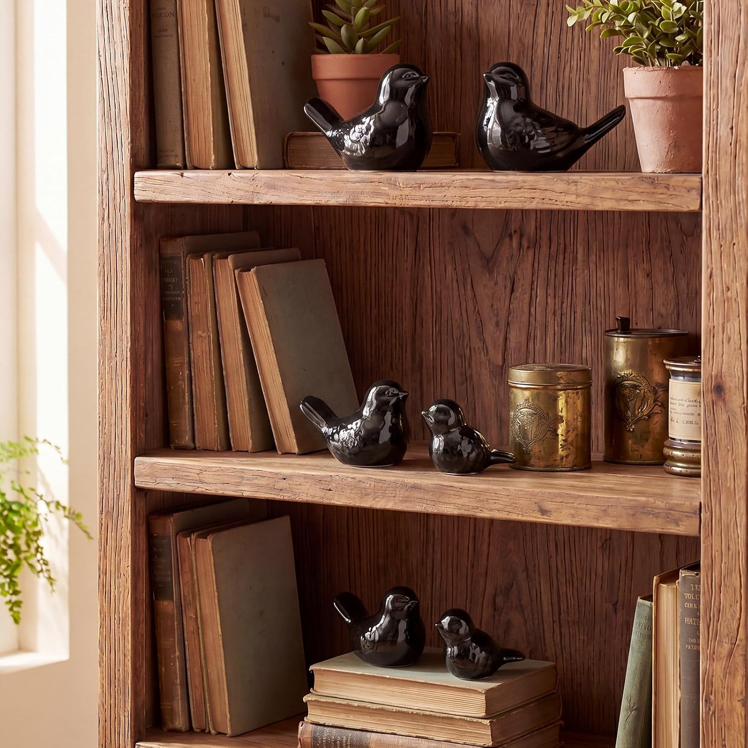 Ceramic Birds Figurines 3 Sizes Home Decor Statue / Black / Set of 6