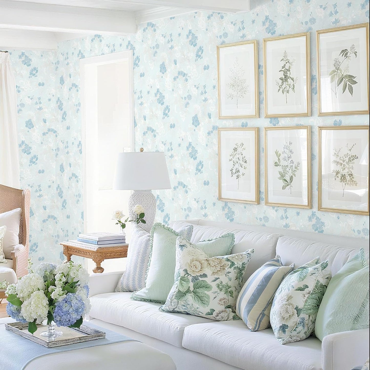Wallpaper Floral Contact Paper Peel and Stick Wallpaper White Vintage French / 17.3 x 362 / Blue