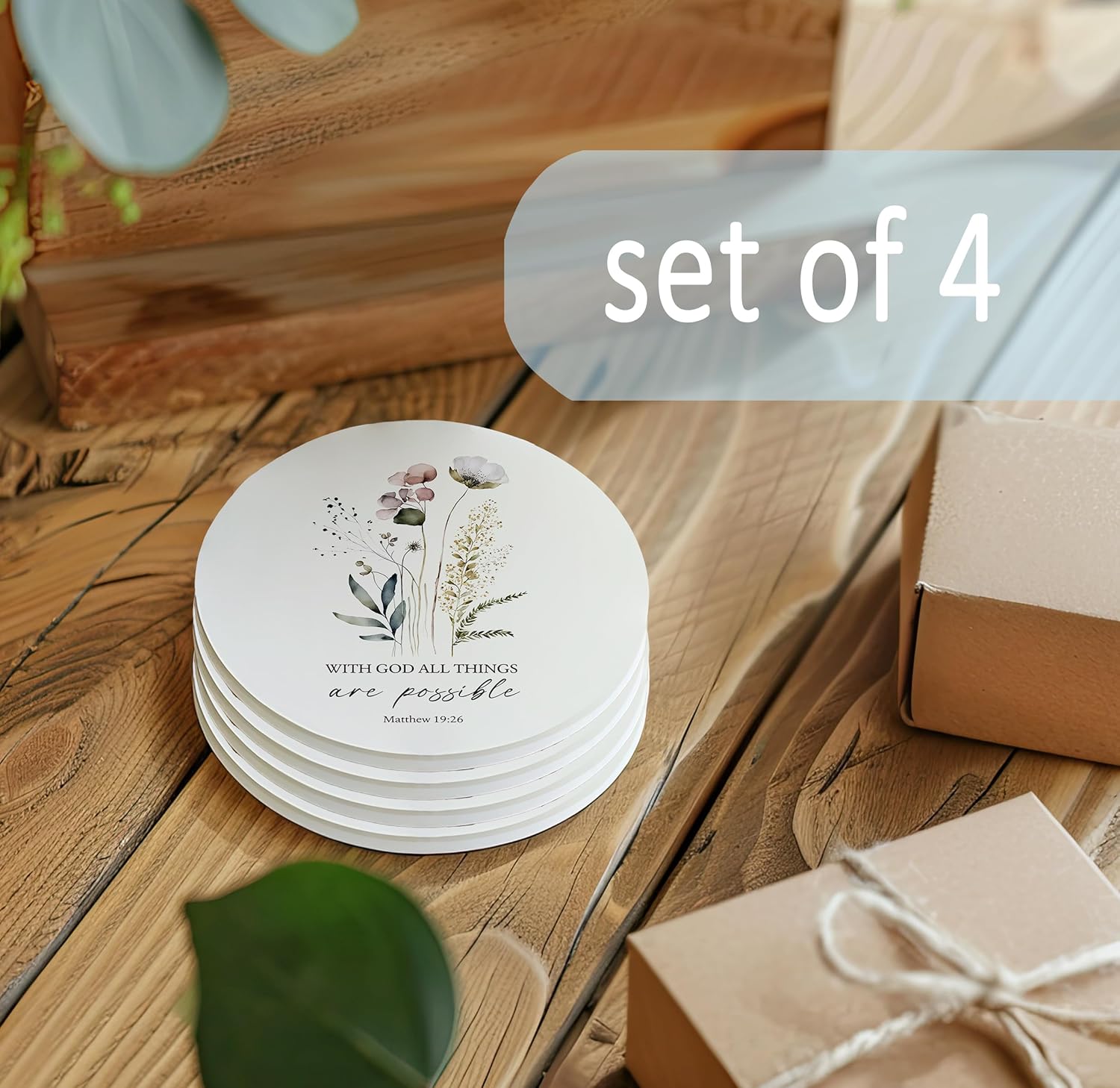 Religious Bible Verse Ceramic Drink Coaster Cup Mat / Christian / Set of 4