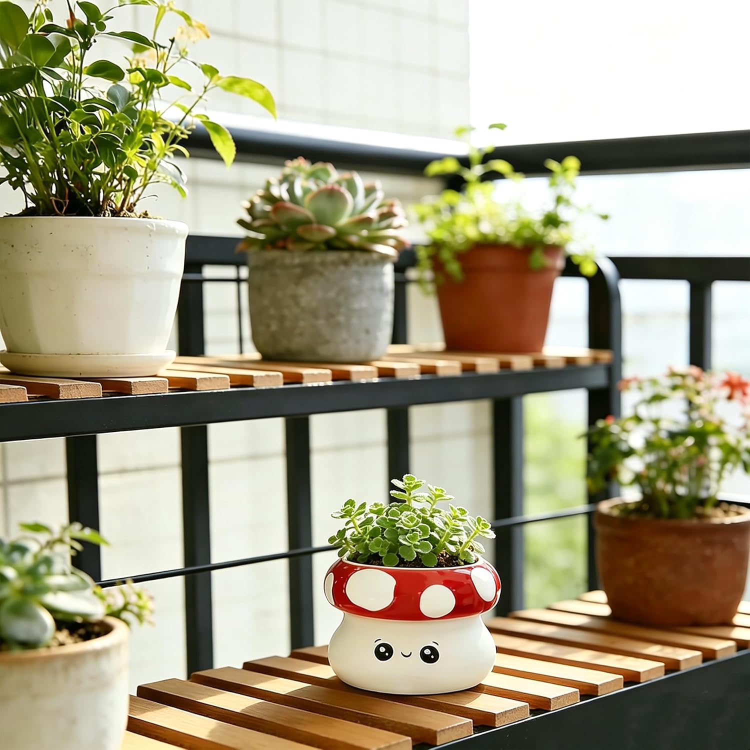 Ceramic Mushroom Planter Pot / Red