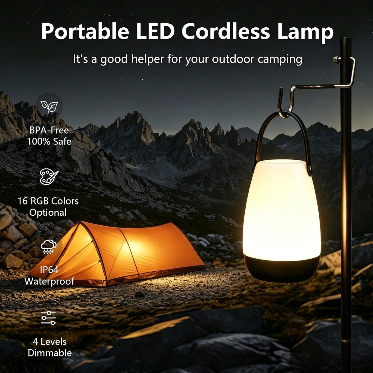 2-Pack Outdoor Rechargeable Table lamp,IP44 Waterproof,Remote | USB charging,PC Material,16 RGB colors,Outdoor