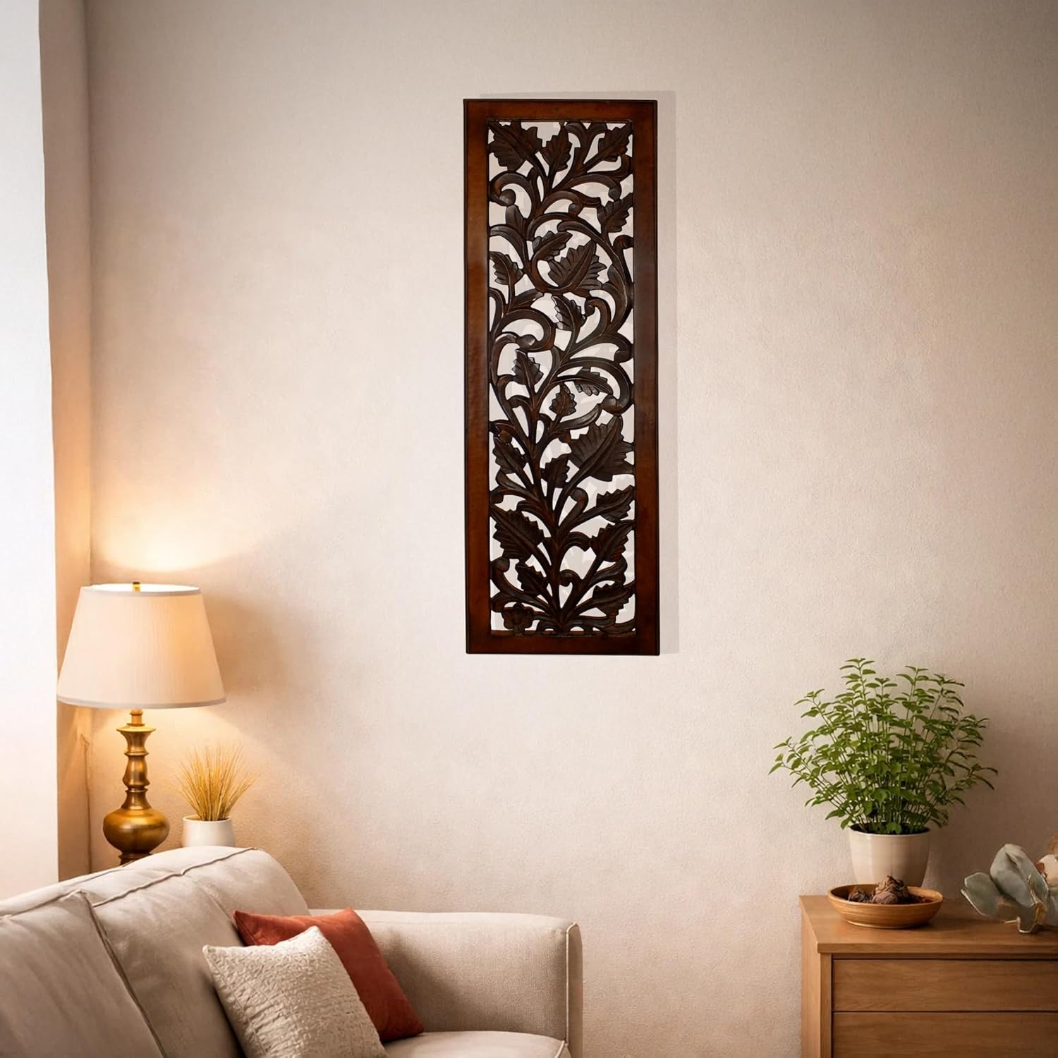 Benjara Hand Crafted Mango Wood Wall Panel / 12"L x 1"W / Brown