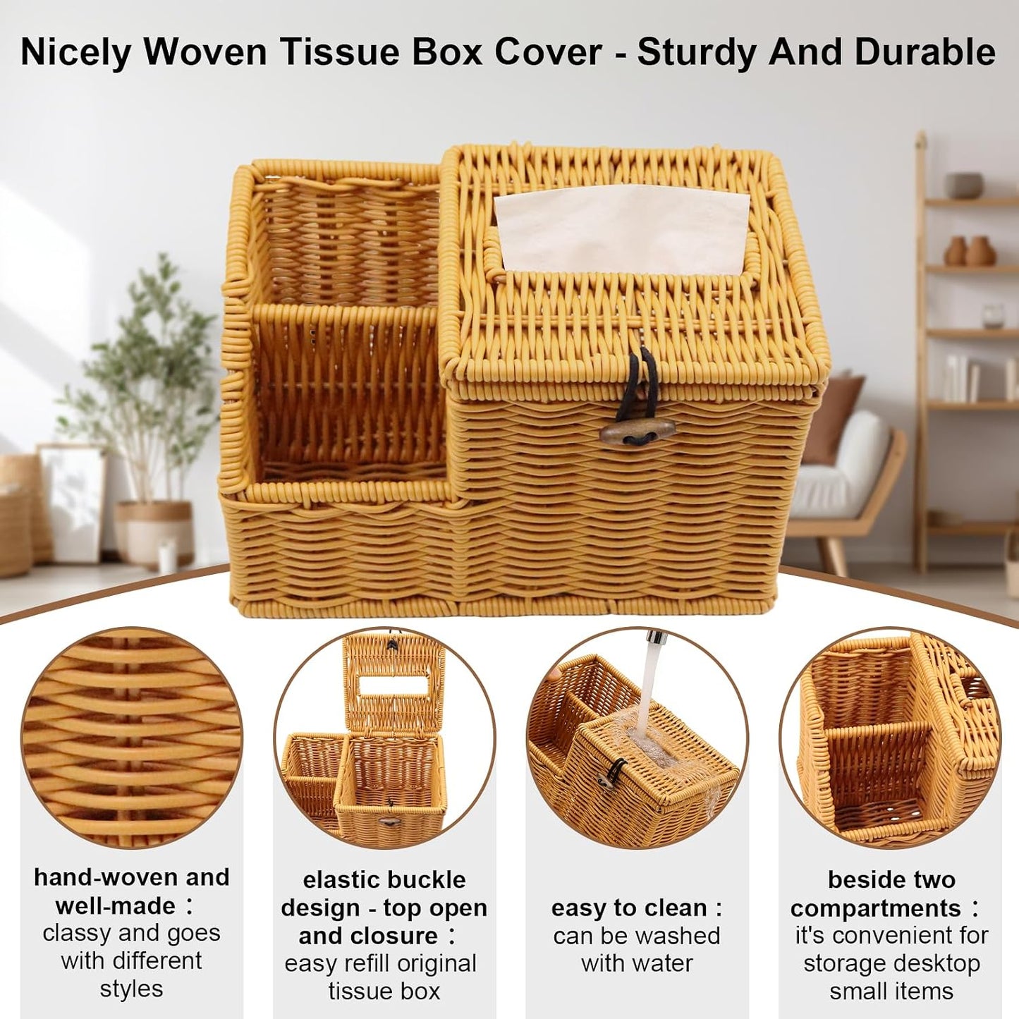 Square Tissue Box Cover / Brown