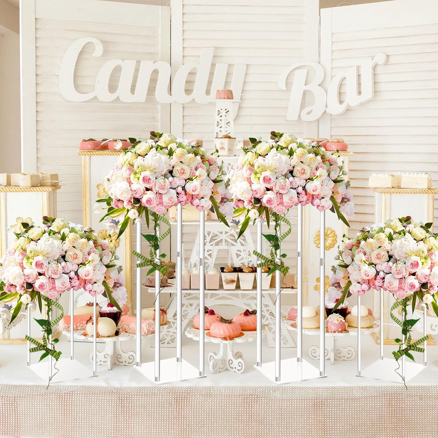 Geetery 6 Pieces Tall Acrylic Vase Wedding Centerpieces Clear Flower Stand Column Geometric Floral Vase Elegant Display