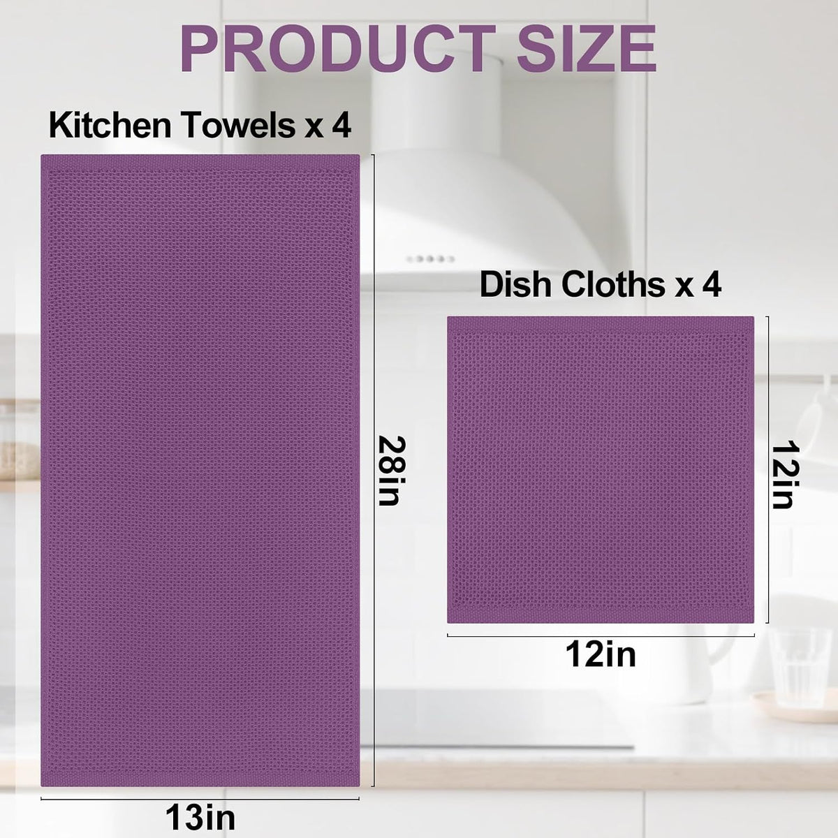Homaxy 8 Pack 100% Cotton Kitchen Towels and Dishcloths Set, Purple | 12 x 12 Inches and 13 x 28 Inches Kitchen Towels