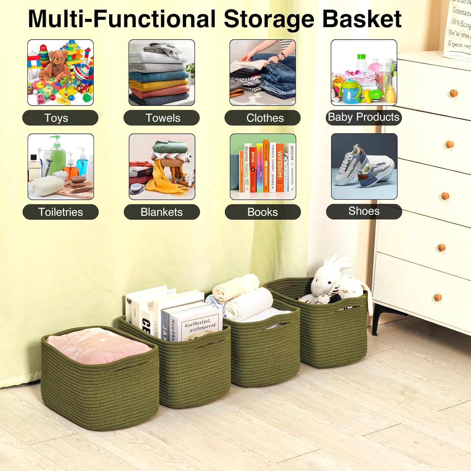 Woven Cotton Rope Baskets for Storage / Green