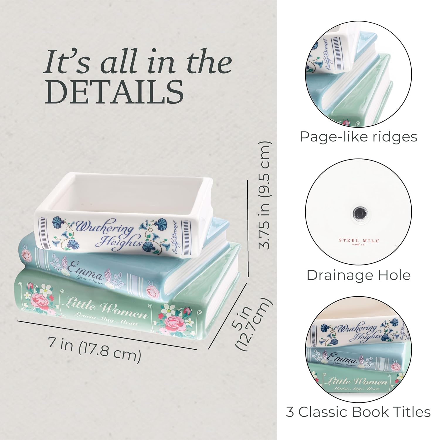 Steel Mill & Co Small Book-Shaped Decorative Ceramic Planter