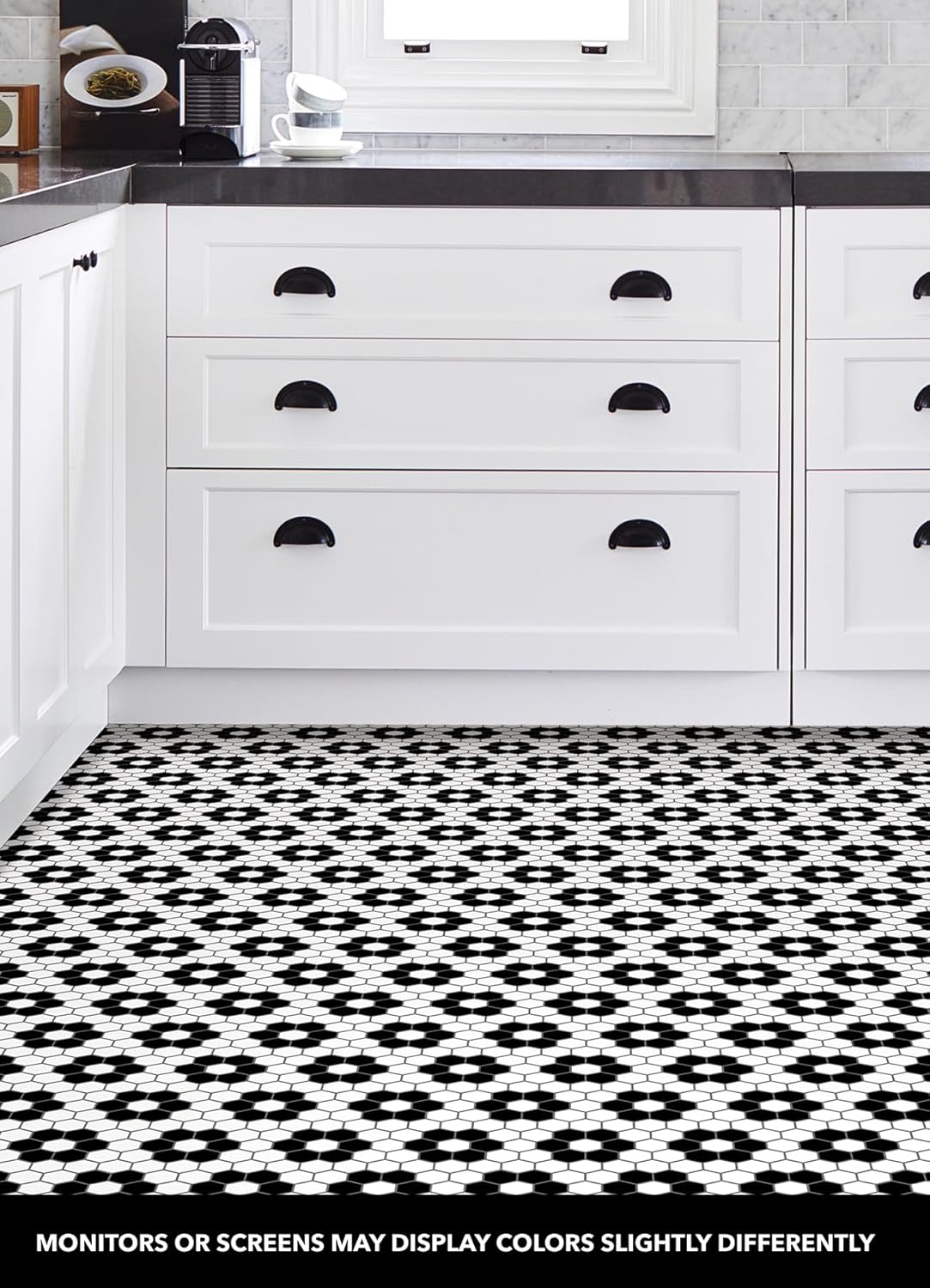 Biscotto Peel & Stick Floor Tiles / 12"L x 12"W x 0.06"T / Black