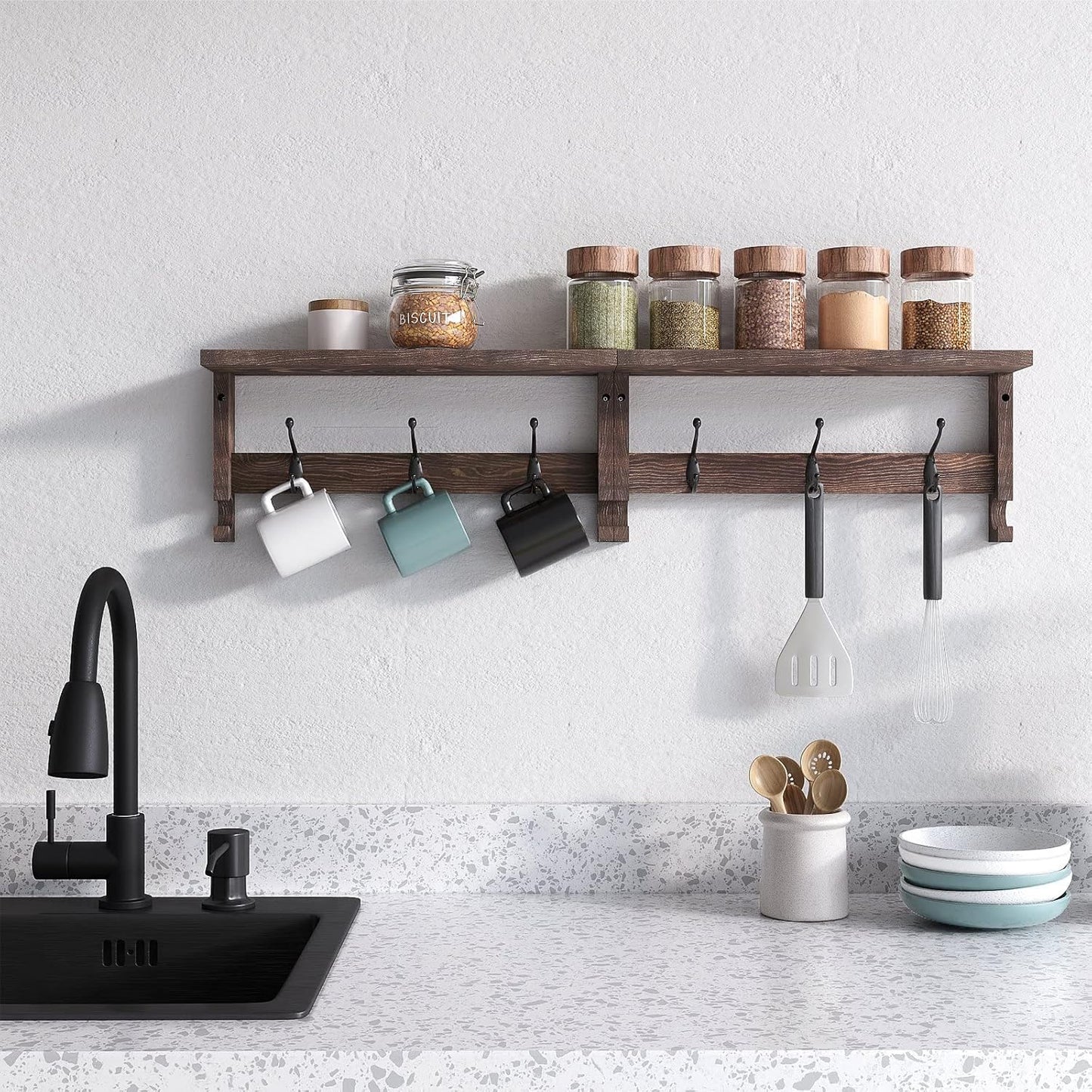 Wood Rack Wall-Mounted / 31.6 Inch / Brown / 31.5 Inch
