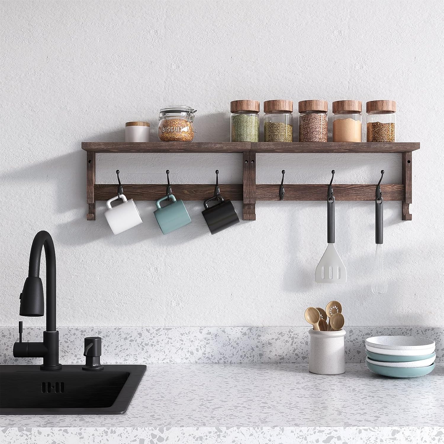 Wood Rack Wall-Mounted / 31.6 Inch / Brown / 31.5 Inch