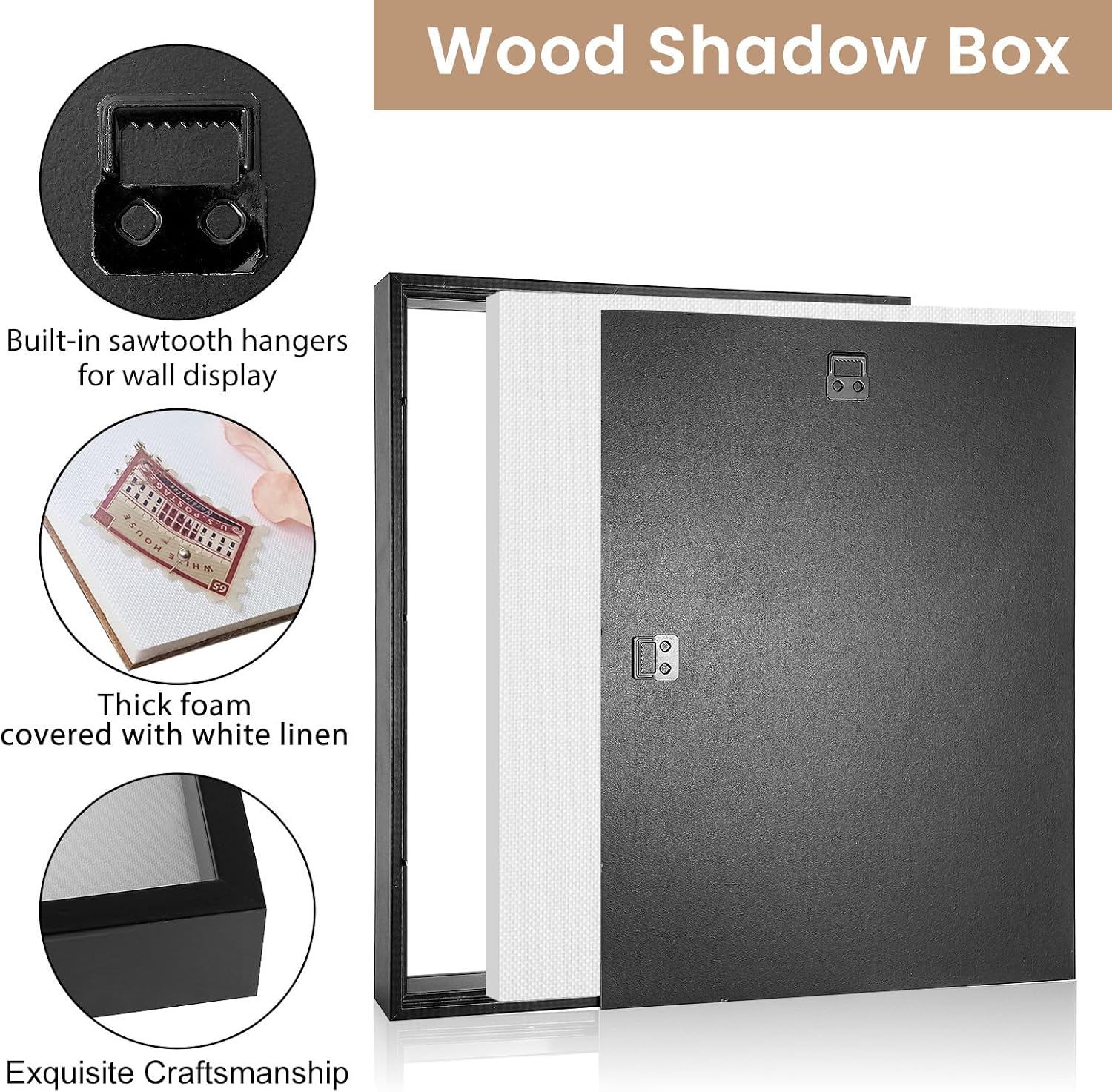 Califortree 12x16 Large Shadow Box Frame with Soft Linen Back - Metal Push Pins Included, Memory Shadow Box Display