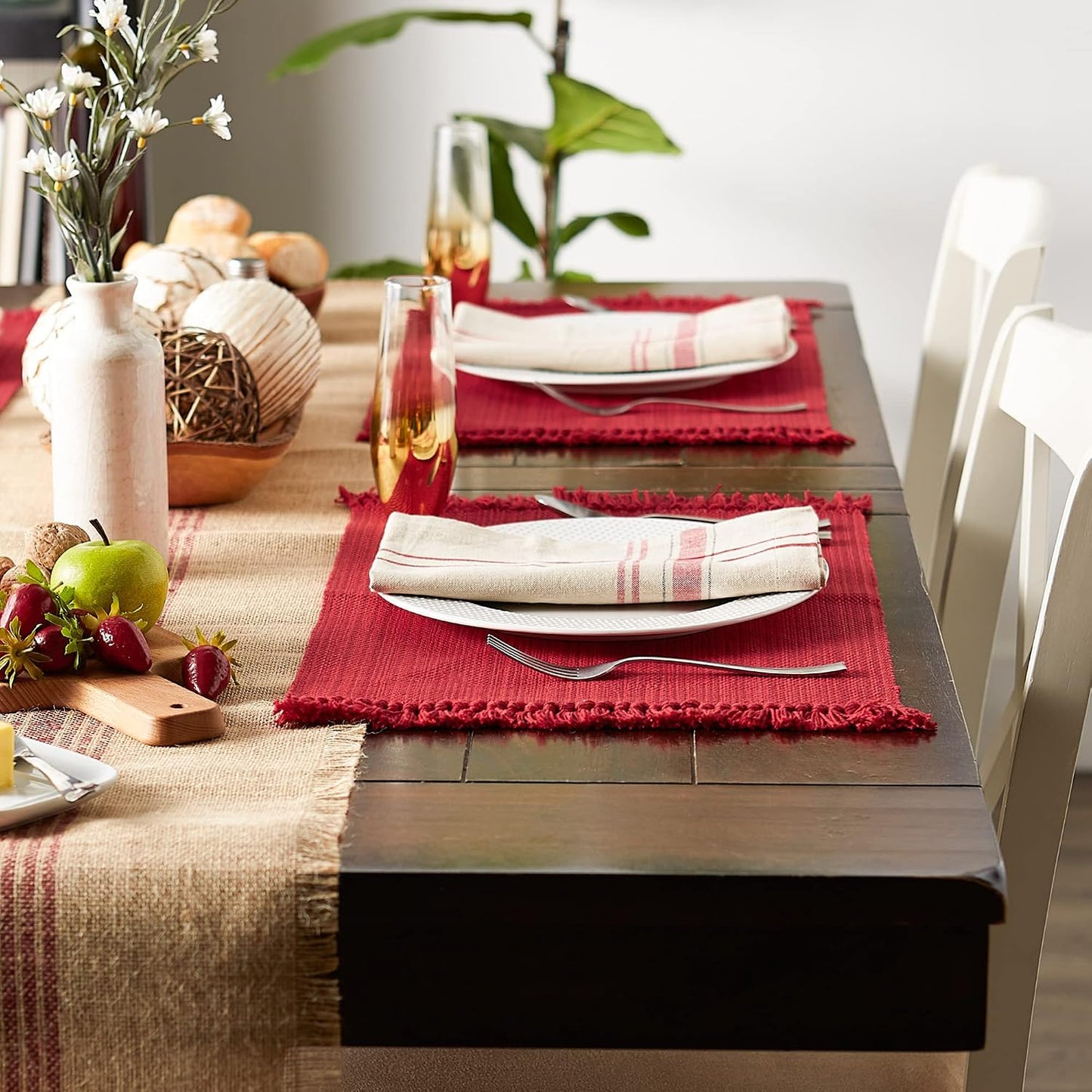 DII Variegated Tabletop Collection, Placemat Set3x19, Tango Red, 6 Piece