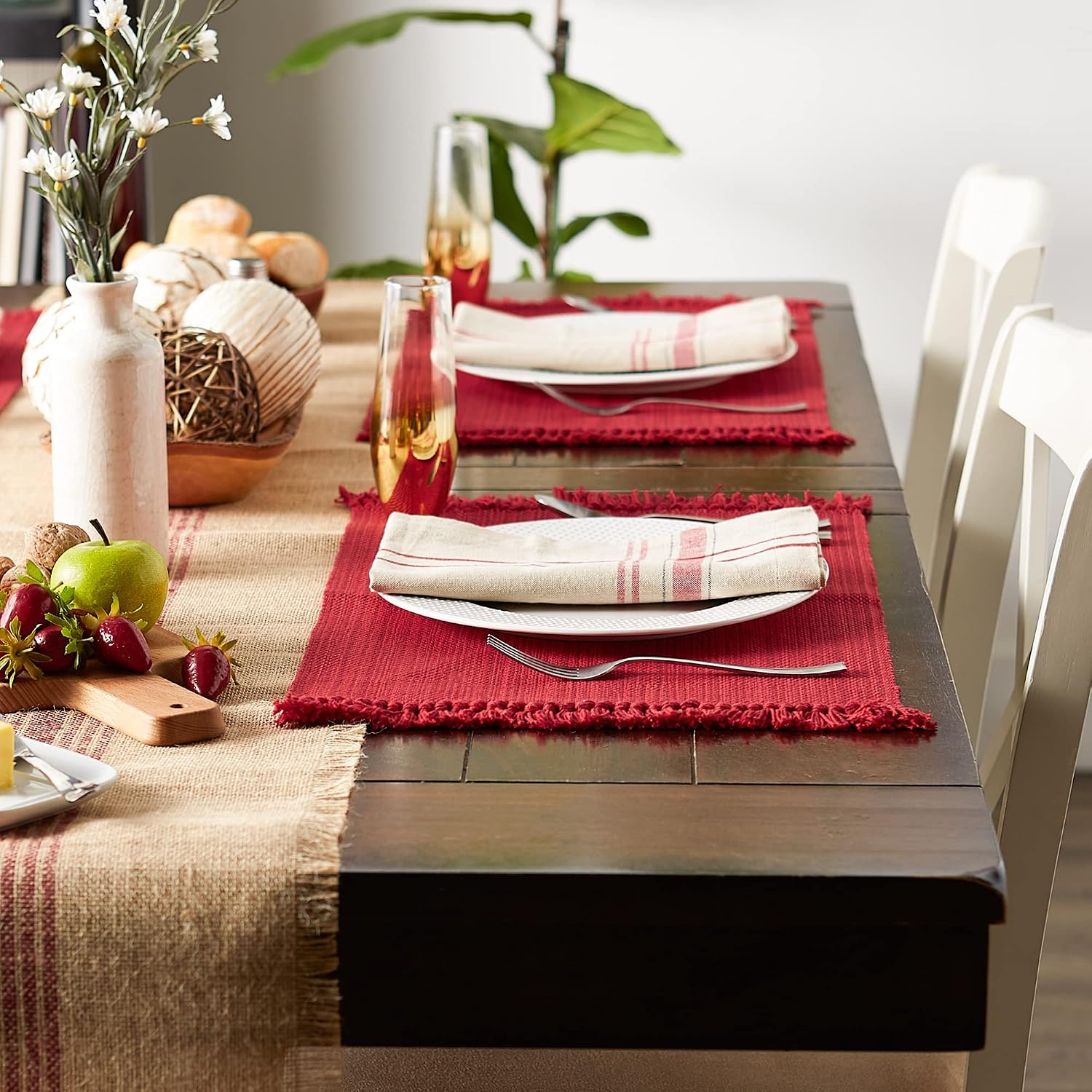 DII Variegated Tabletop Collection, Placemat Set3x19, Tango Red, 6 Piece