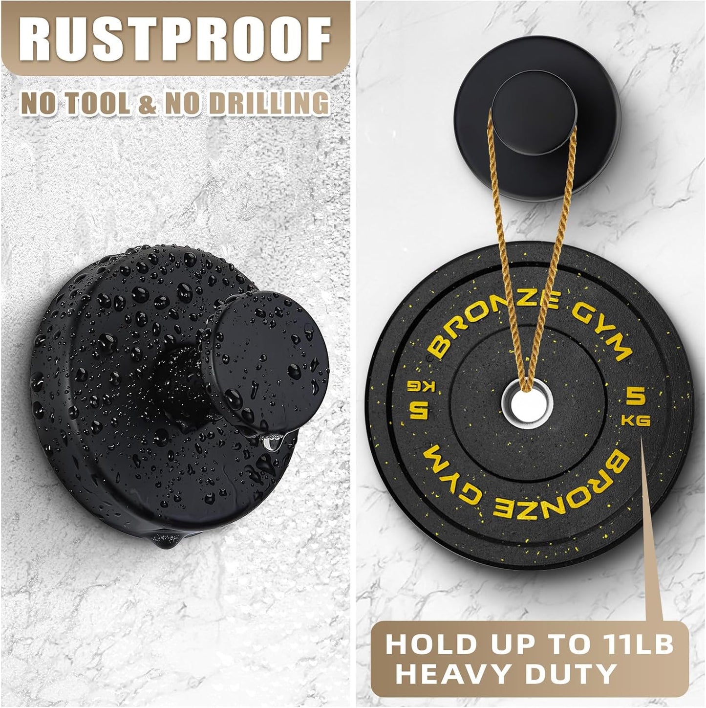 Suction Cup Hooks for Shower No-Drill Bathroom Hooks for Towels / Matte Black / Set of 2