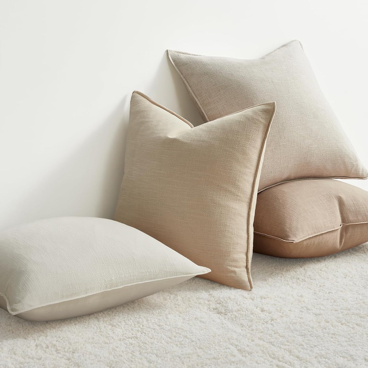 Decorative Linen Pillow Covers Boho Couch Throw Pillows for Bed / Natural / 18 x 18 / Set of 4