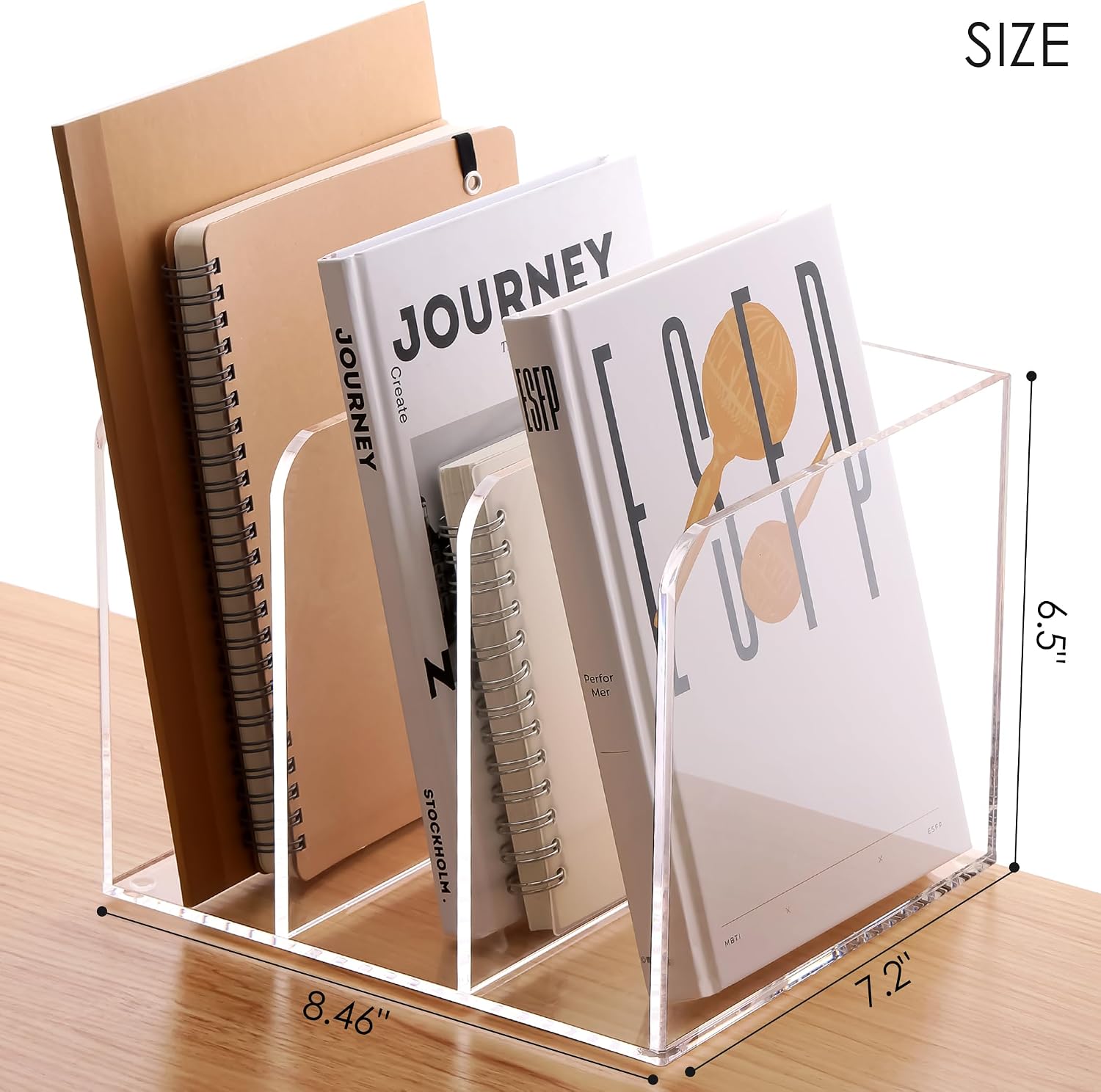 SANRUI Clear Acrylic Vertical Magazine File Organizer with 3-Slot, Clear | 3-Compartment File Magazine Sorter