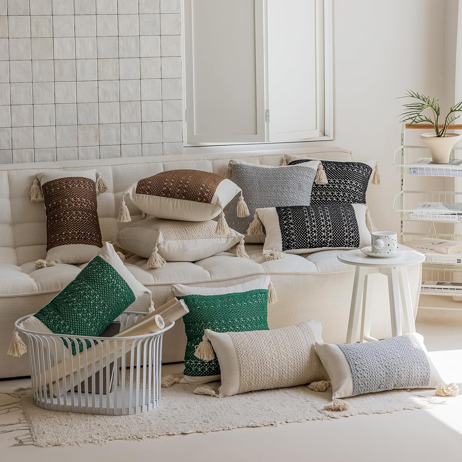 Tassels Soft Farmhouse Neutral Pillow Covers / 20 x 12 / Brown Weave