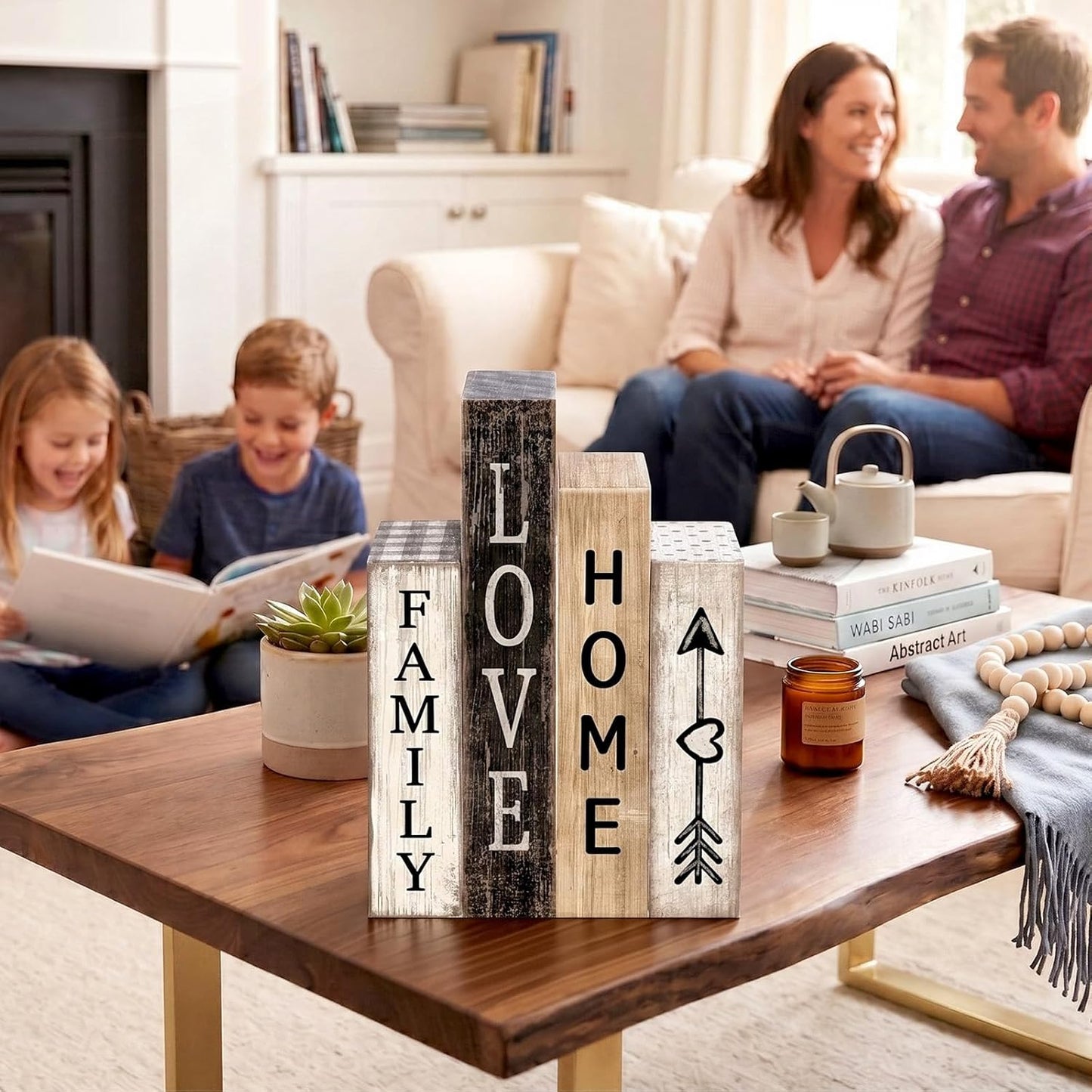 Farmhouse Table Decor Wooden Stacked Books Family Sweet Home Tiered / Family Love Home / Set of 4