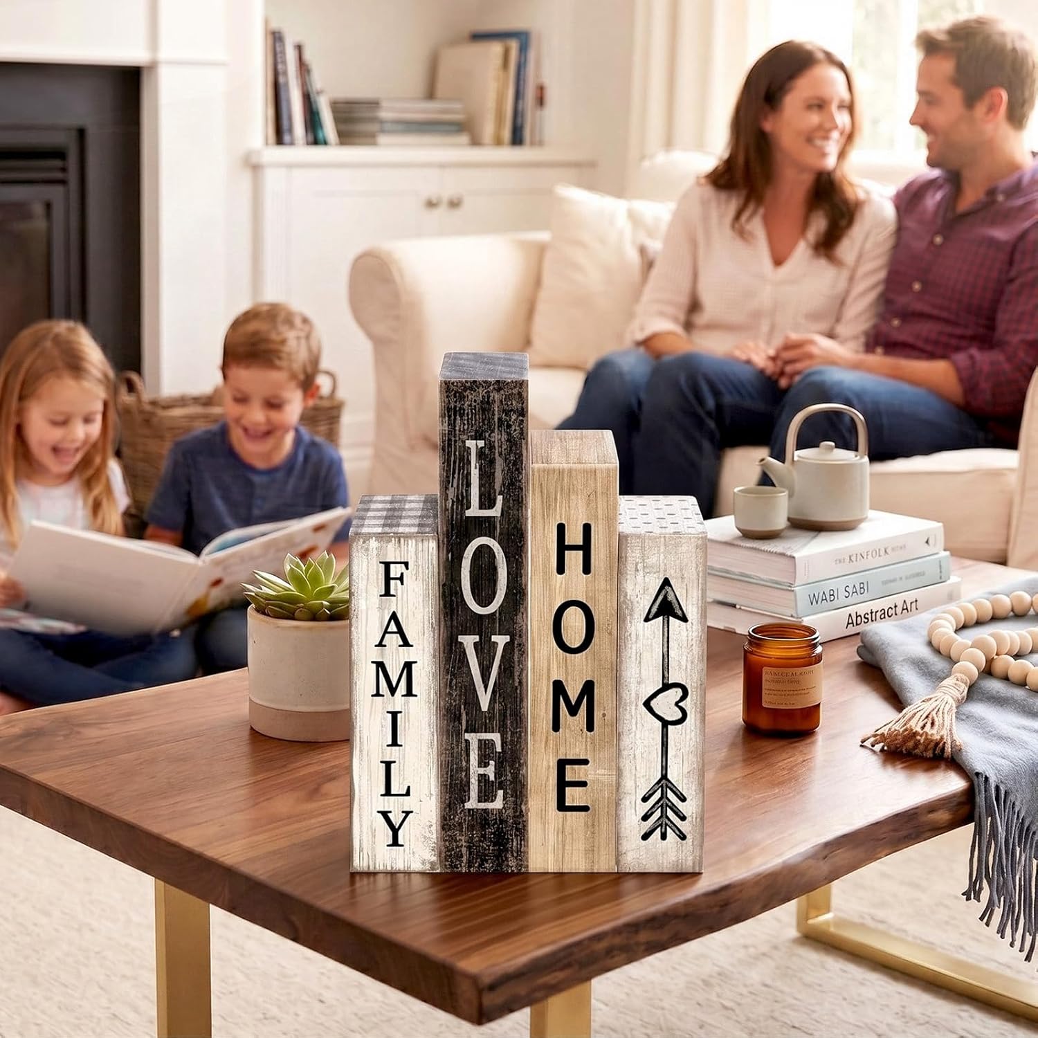 Farmhouse Table Decor Wooden Stacked Books Family Sweet Home Tiered / Family Love Home / Set of 4