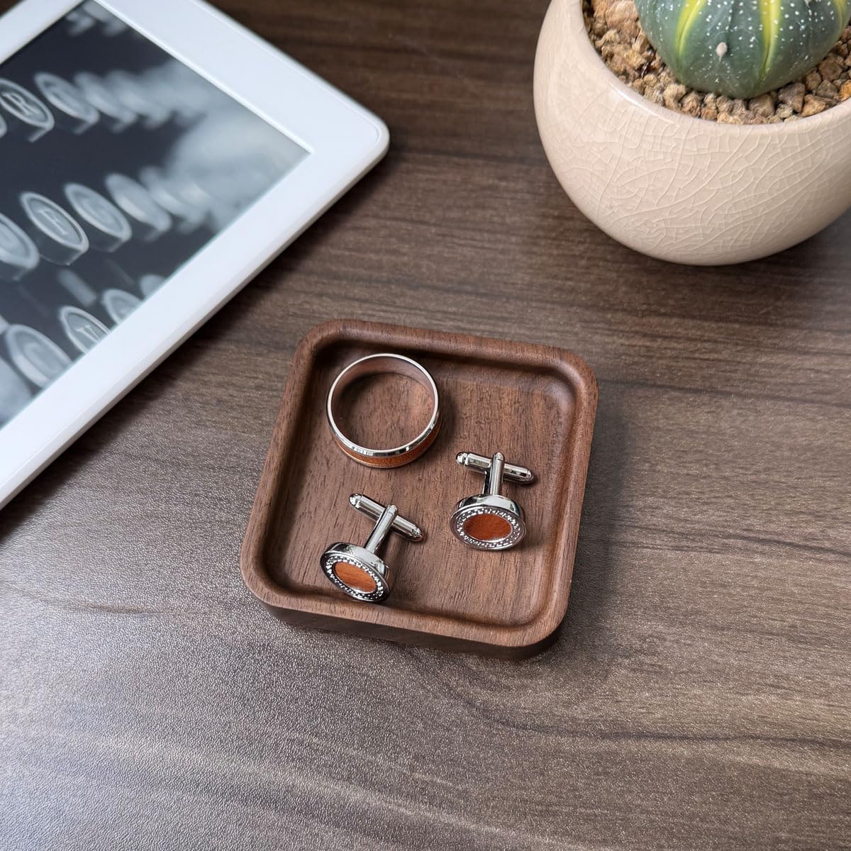 Solid Walnut Wood Square Ring Holder Dish / Square - Walnut