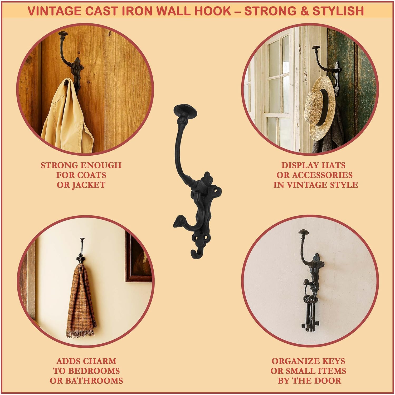 Mystic Colonial Rustic Cast Iron Wall Hooks