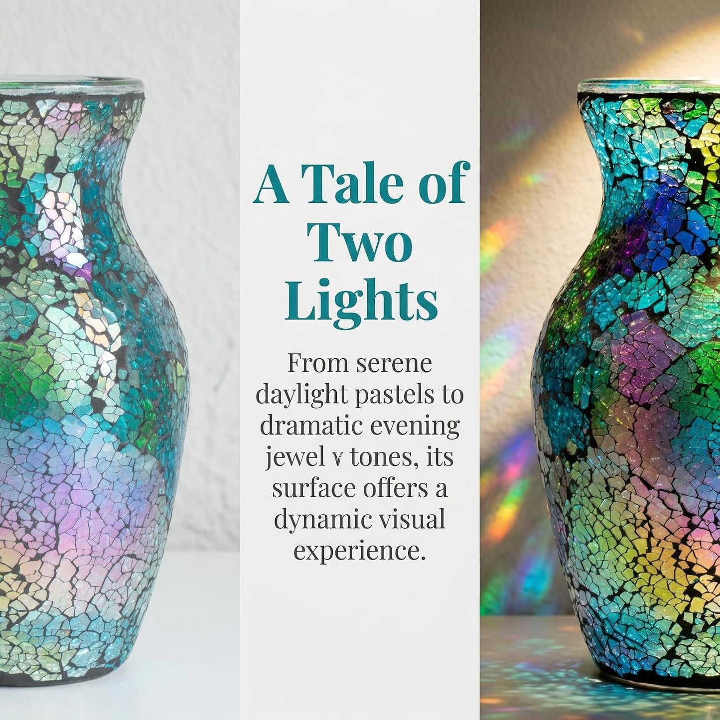 8" Iridescent Crackle Glass Vase / Iridescent Green
