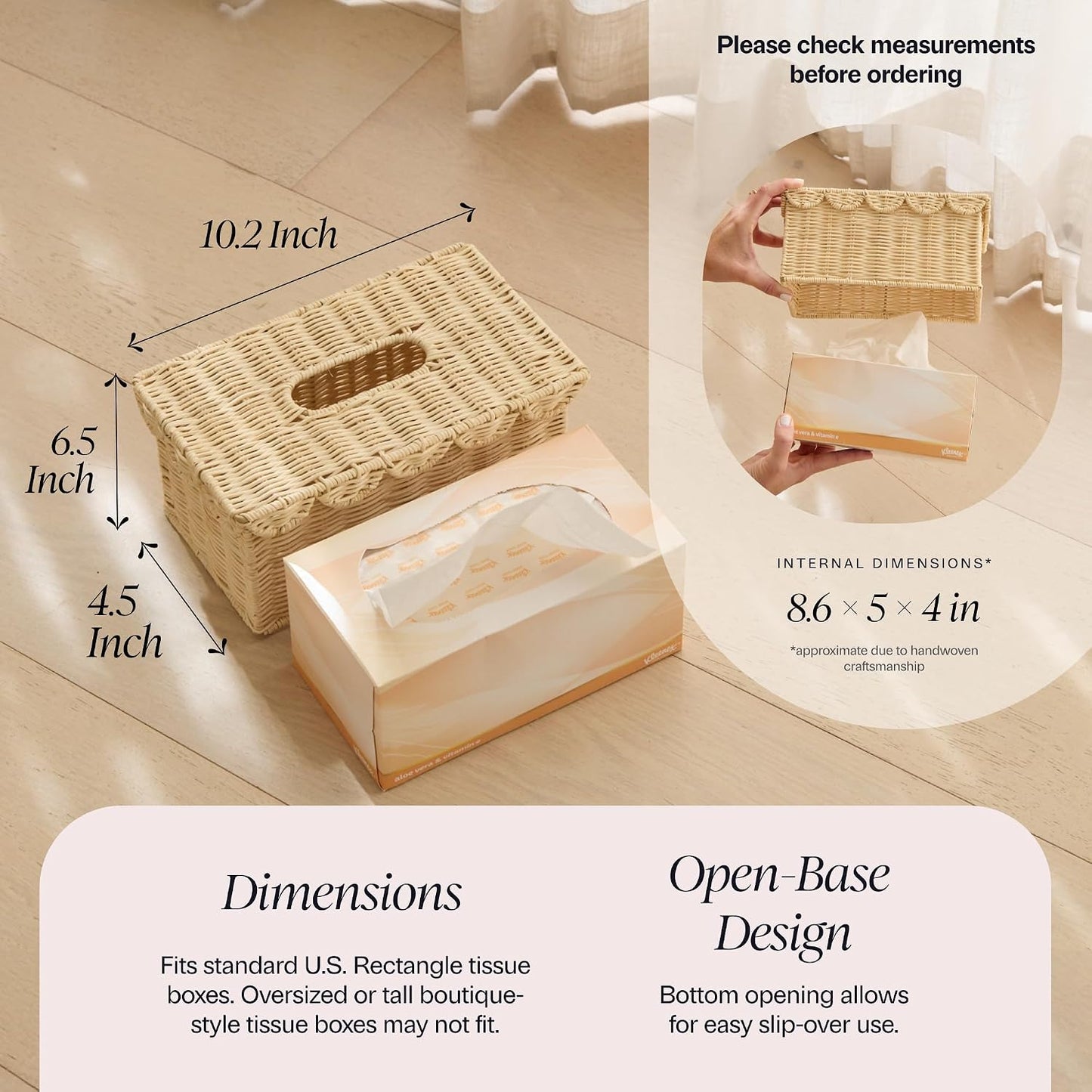 Rattan Tissue Box Cover Rectangle / Natural / 8.6 x 5 x 4