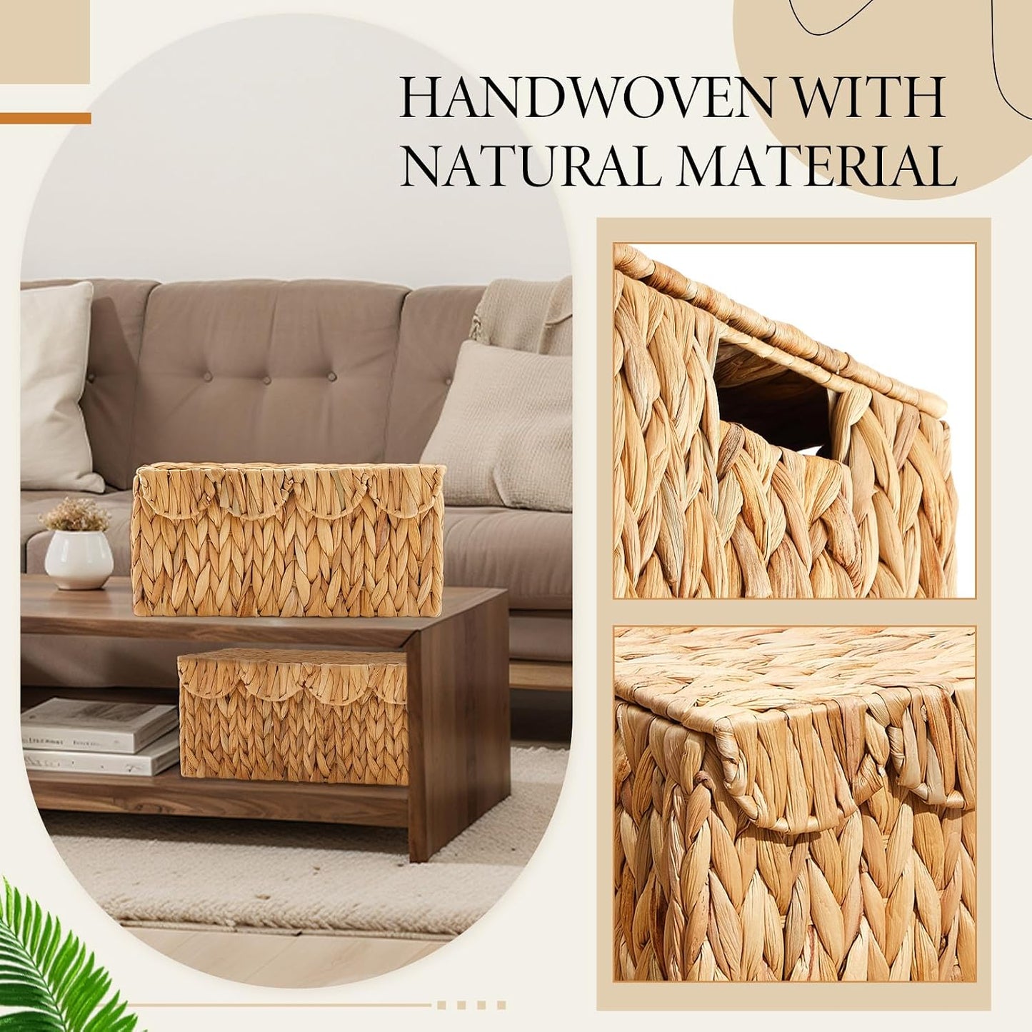Scalloped Edge Wicker Basket Set / Water Hyacinth / Set of 2
