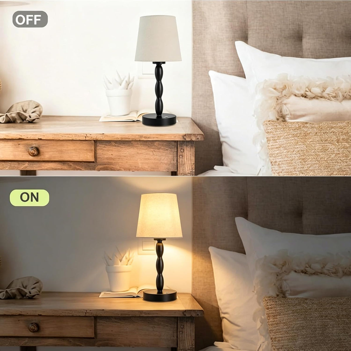 Rechargeable Cordless Table Lamp, 5000mAh Battery Powered Touch Desk Lamp, 3-Level & Stepless Dimmable Night Light