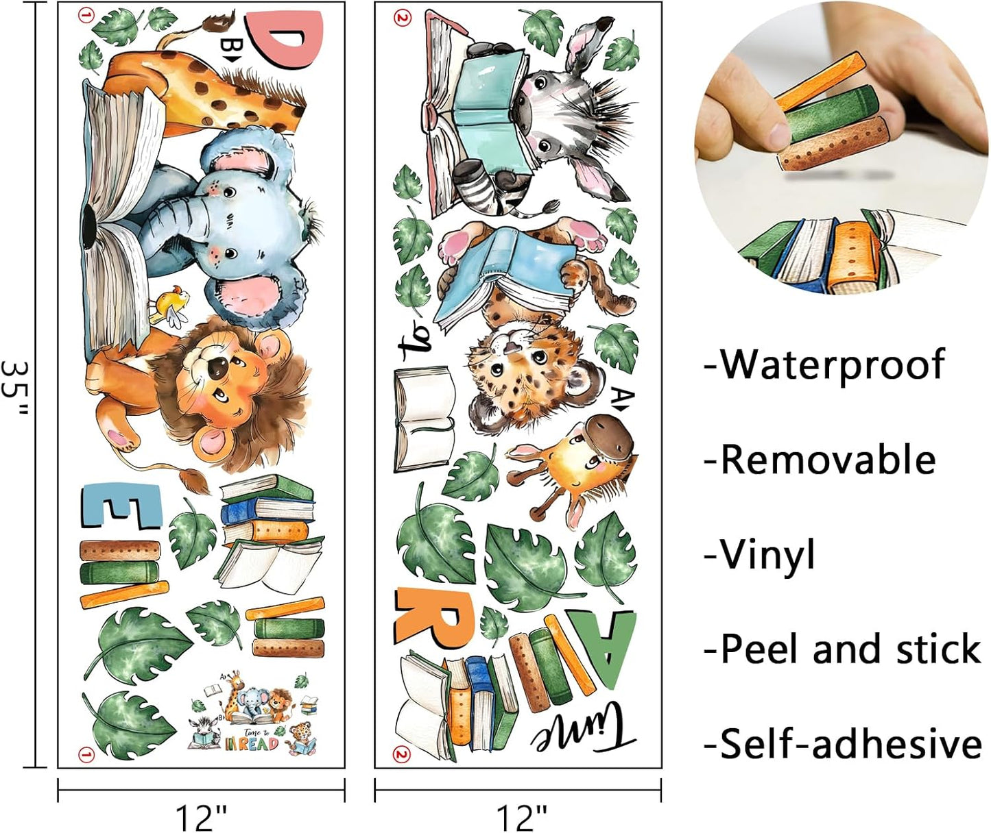 Time to Read Animal Book Wall Decals Stickers / Reading Animals