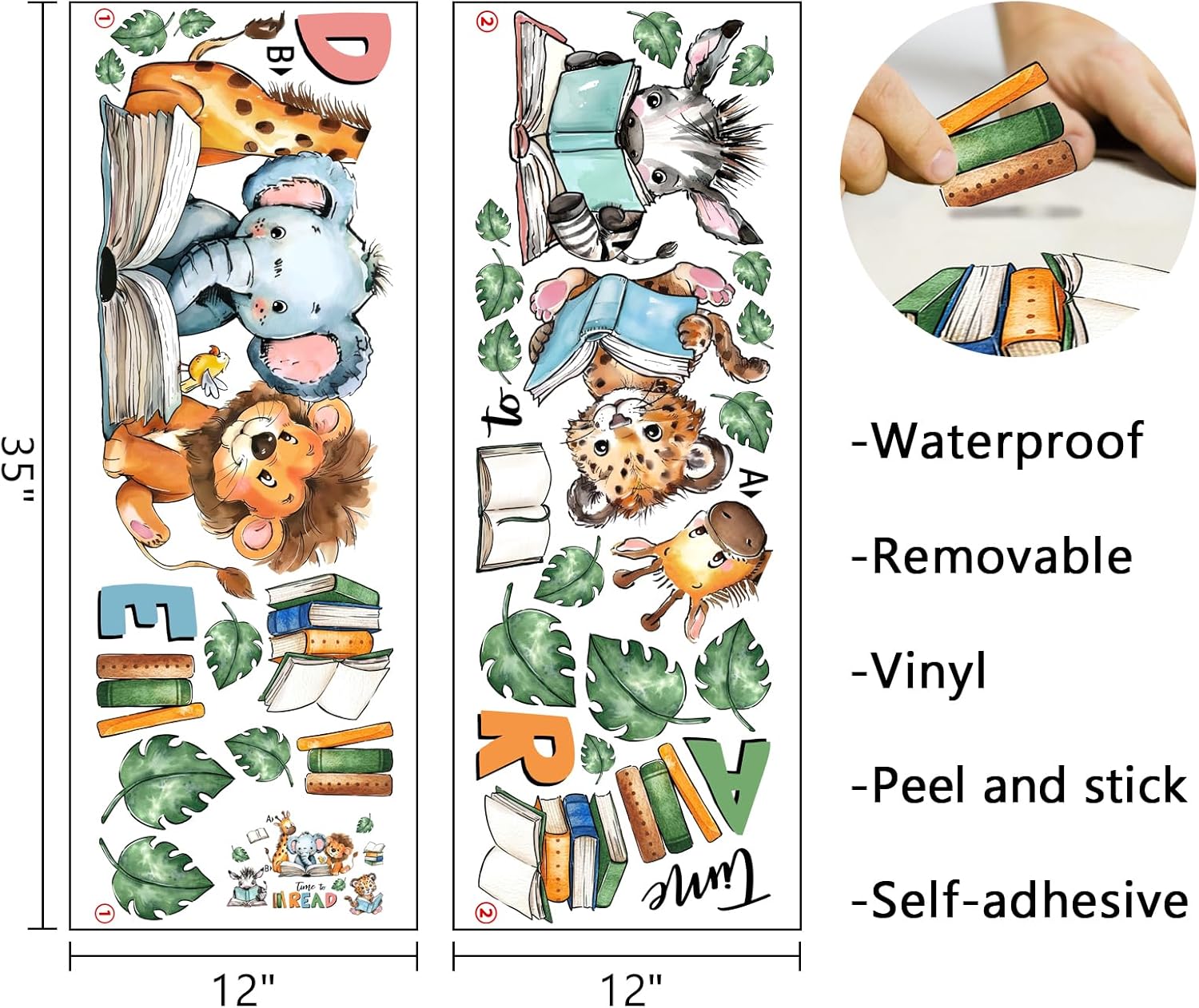 Time to Read Animal Book Wall Decals Stickers / Reading Animals