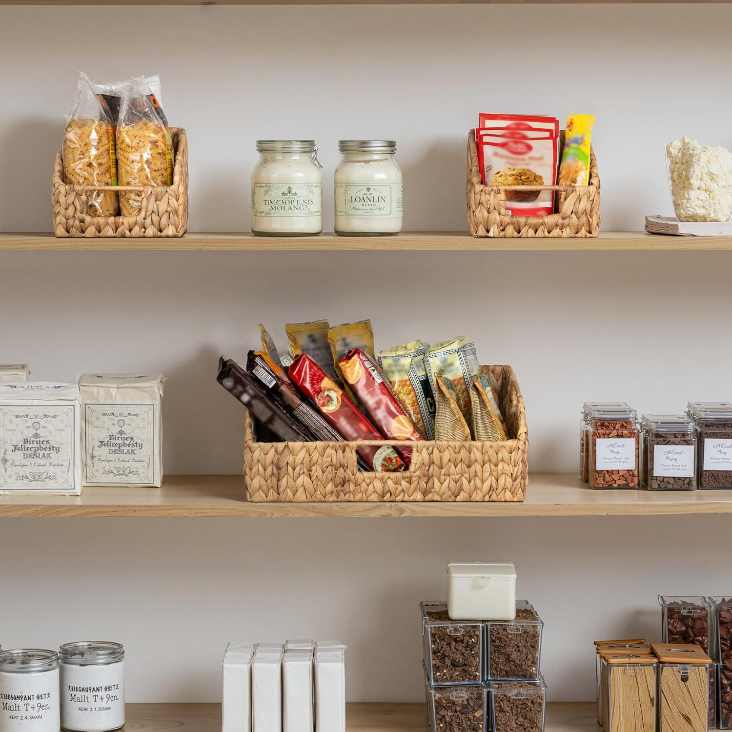 Wicker Baskets / Handwoven Shelf Baskets / 2 x 7 / Natural