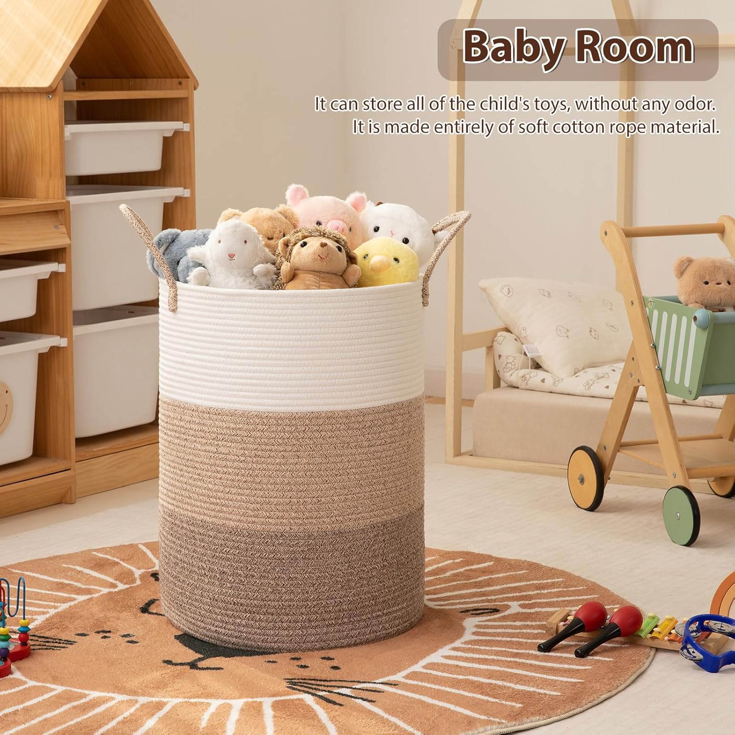 Cotton Rope Woven Basket for Blankets / Gradient Brown / 60L