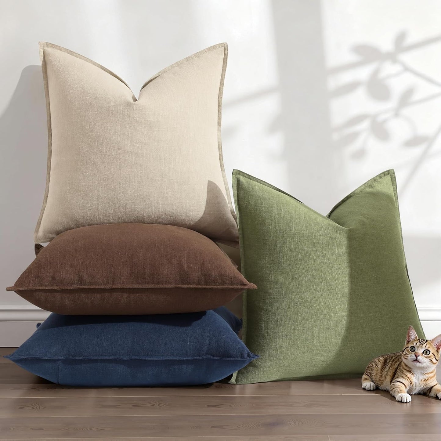 Fall Decorative Linen Throw Pillow Covers Pillow Covers / Natural Beige / 18 x 18 / Set of 2