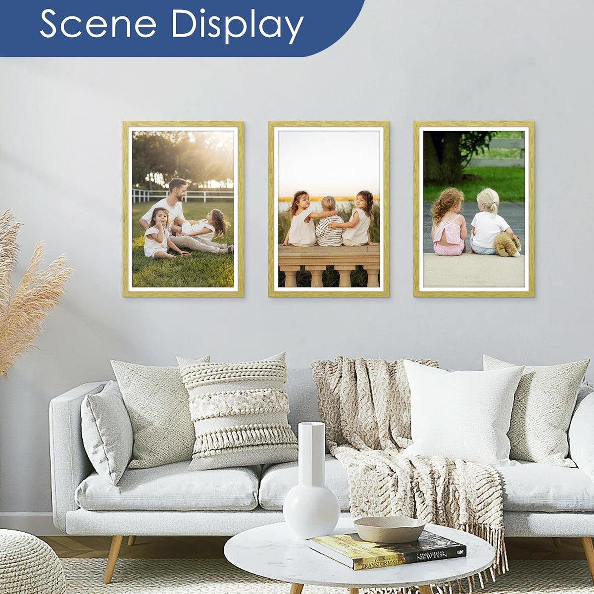 12x18 Picture Frame Set of 6, Wall Mount Display, Gold | Display Pictures 11x17 with Mat or 12x18 Without Mat