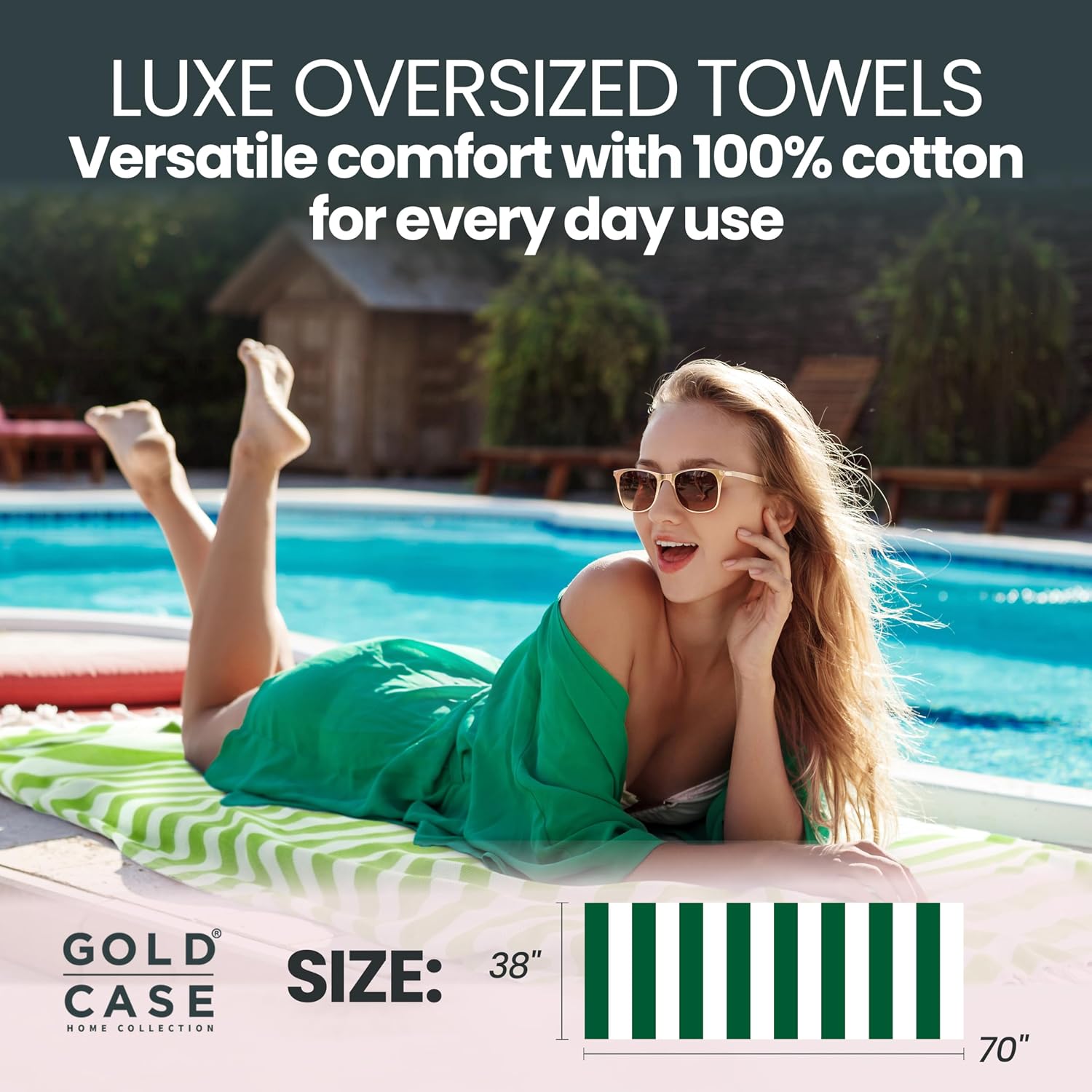 Gold CASE Turkish Beach Towel Set of 5 – 100% Cotton Beach Towels Oversized 70x38'' – MYRA Quick Dry Swim Towel –