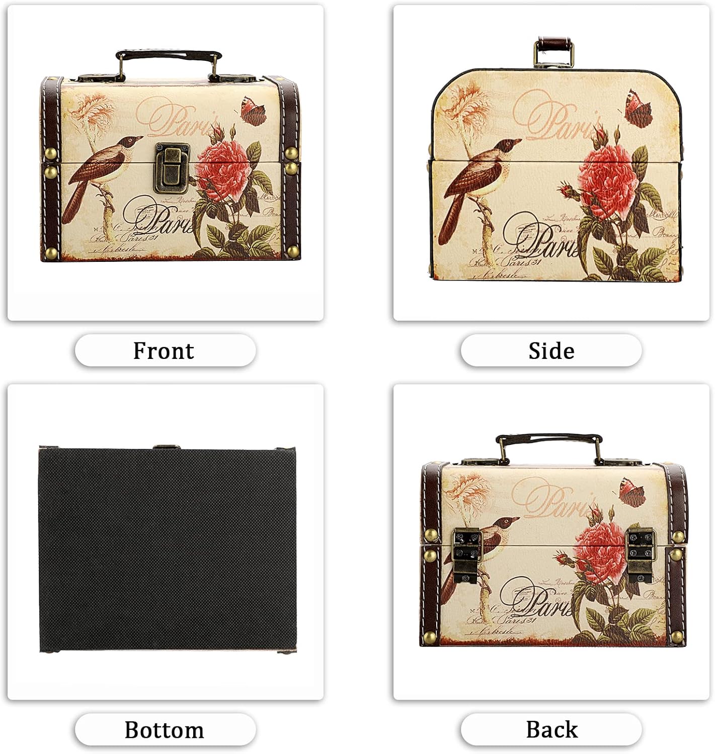 Wooden + PU Leather Storage Box for Jewelry Trinkets / Bird + Flower Pattern